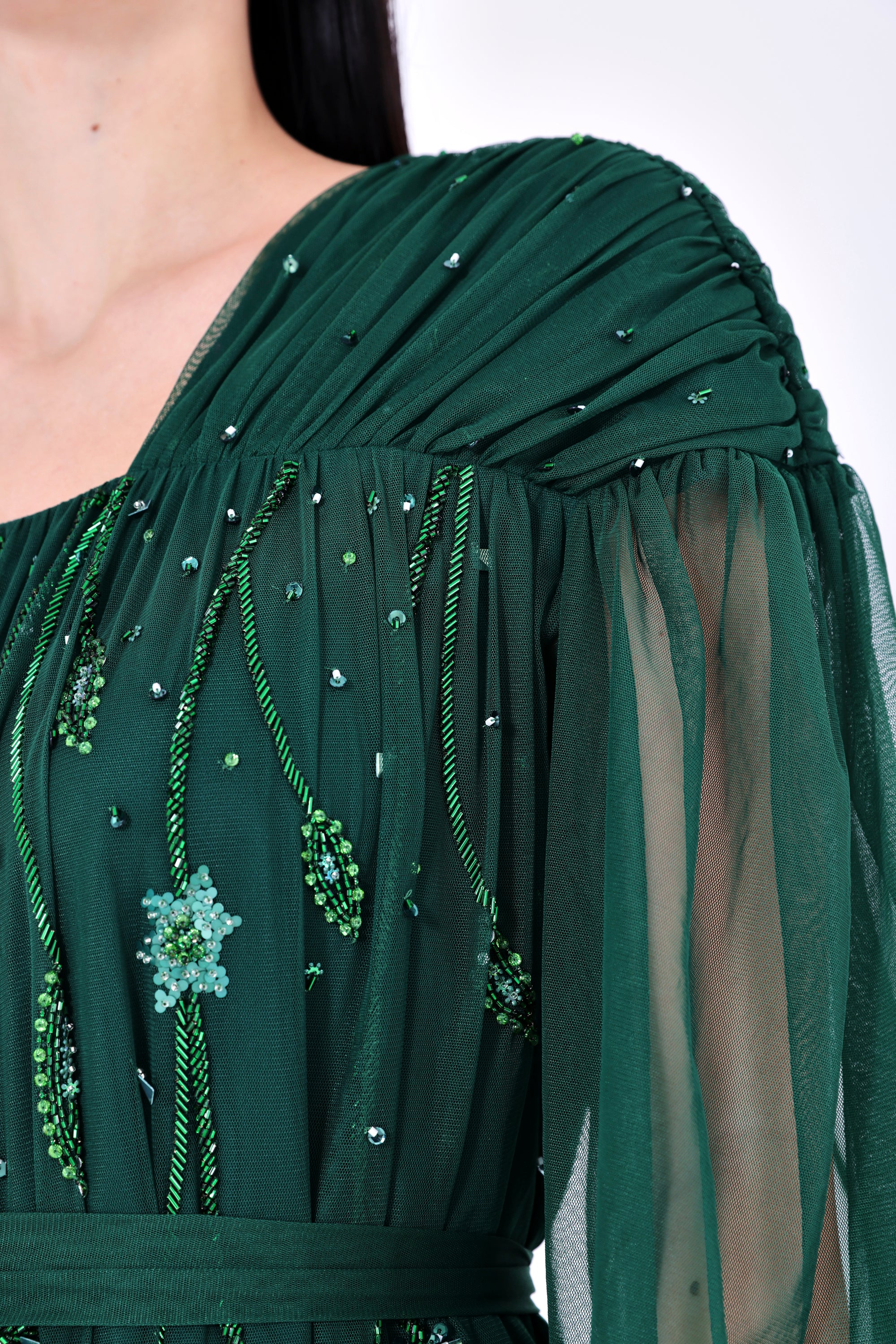 Embellished Gathered Tulle Dress