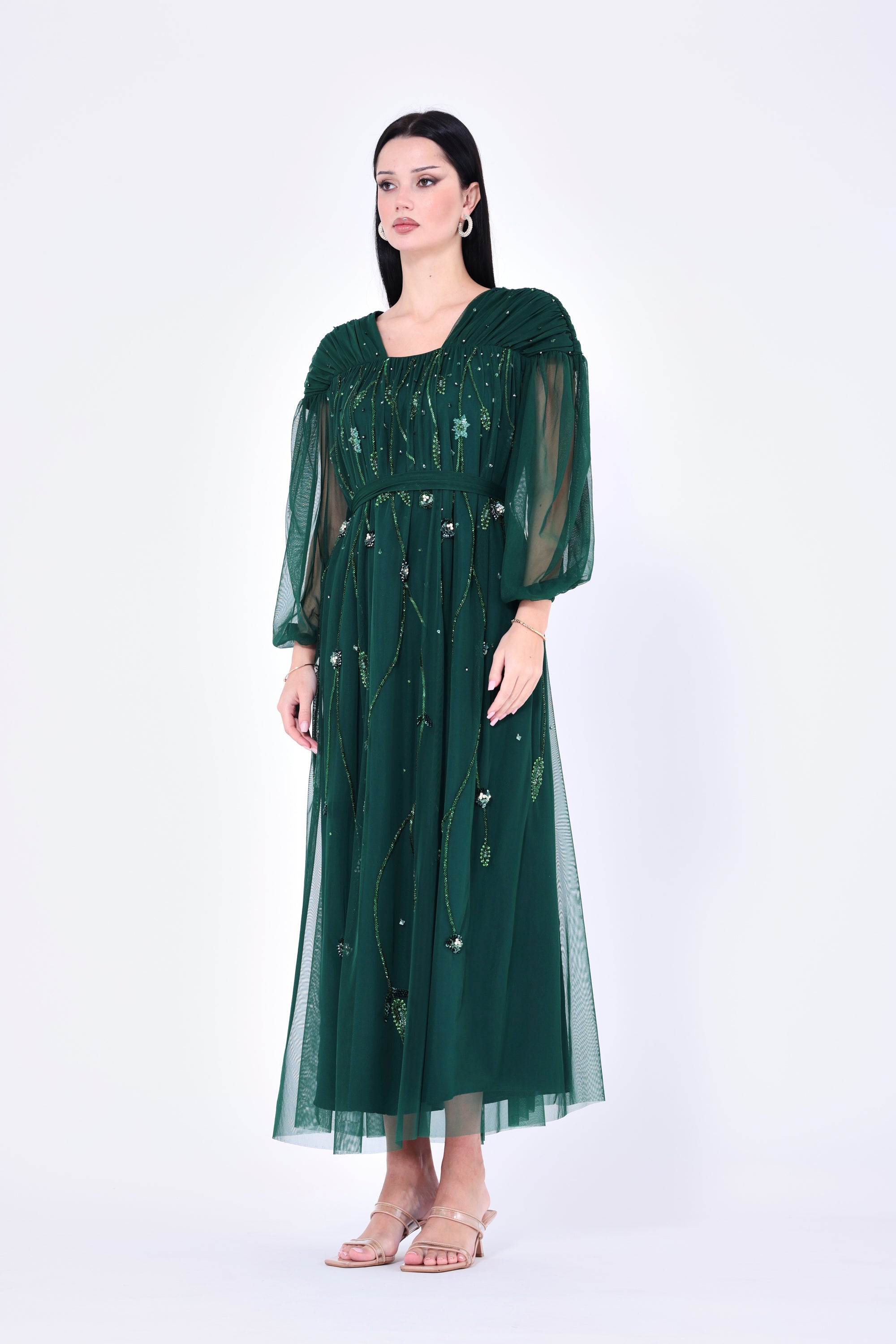 Embellished Gathered Tulle Dress