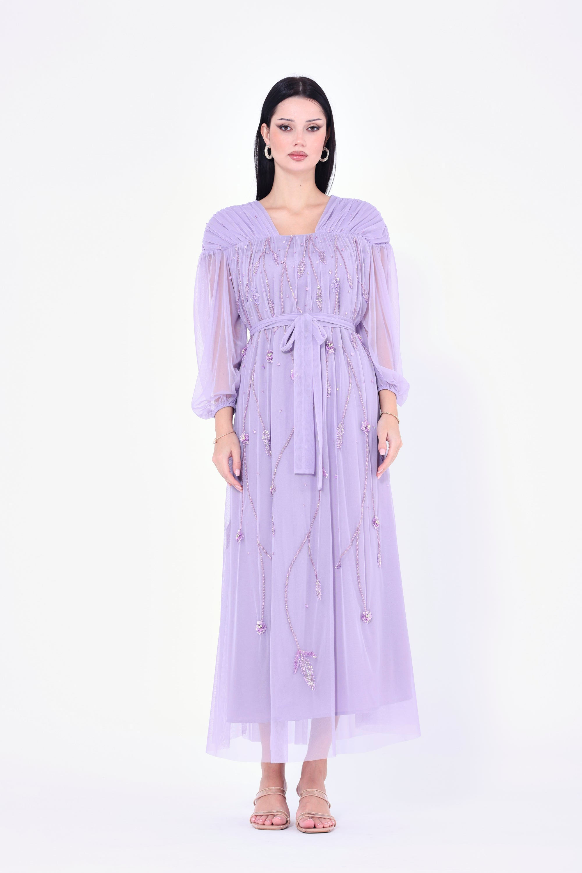 Embellished Gathered Tulle Dress