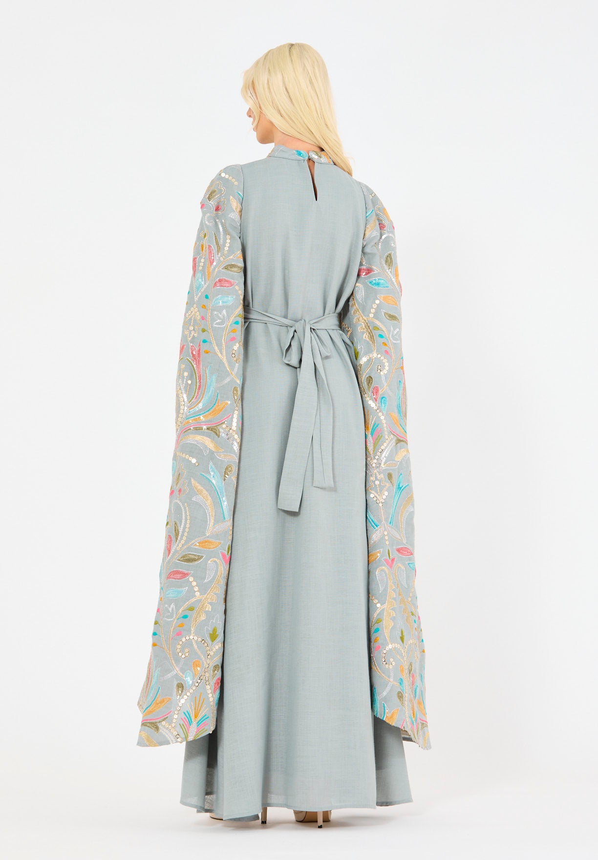 Floral Embroidered Cape Dress