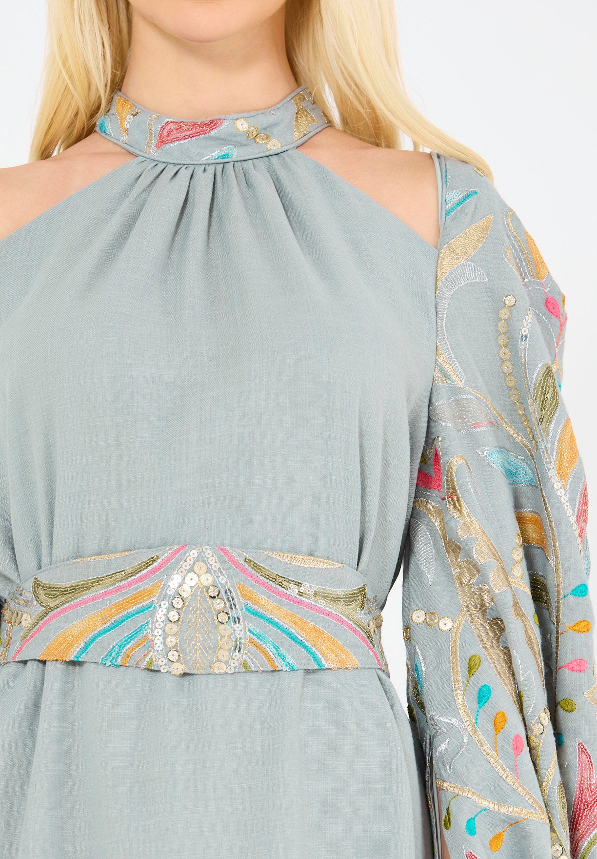 Floral Embroidered Cape Dress