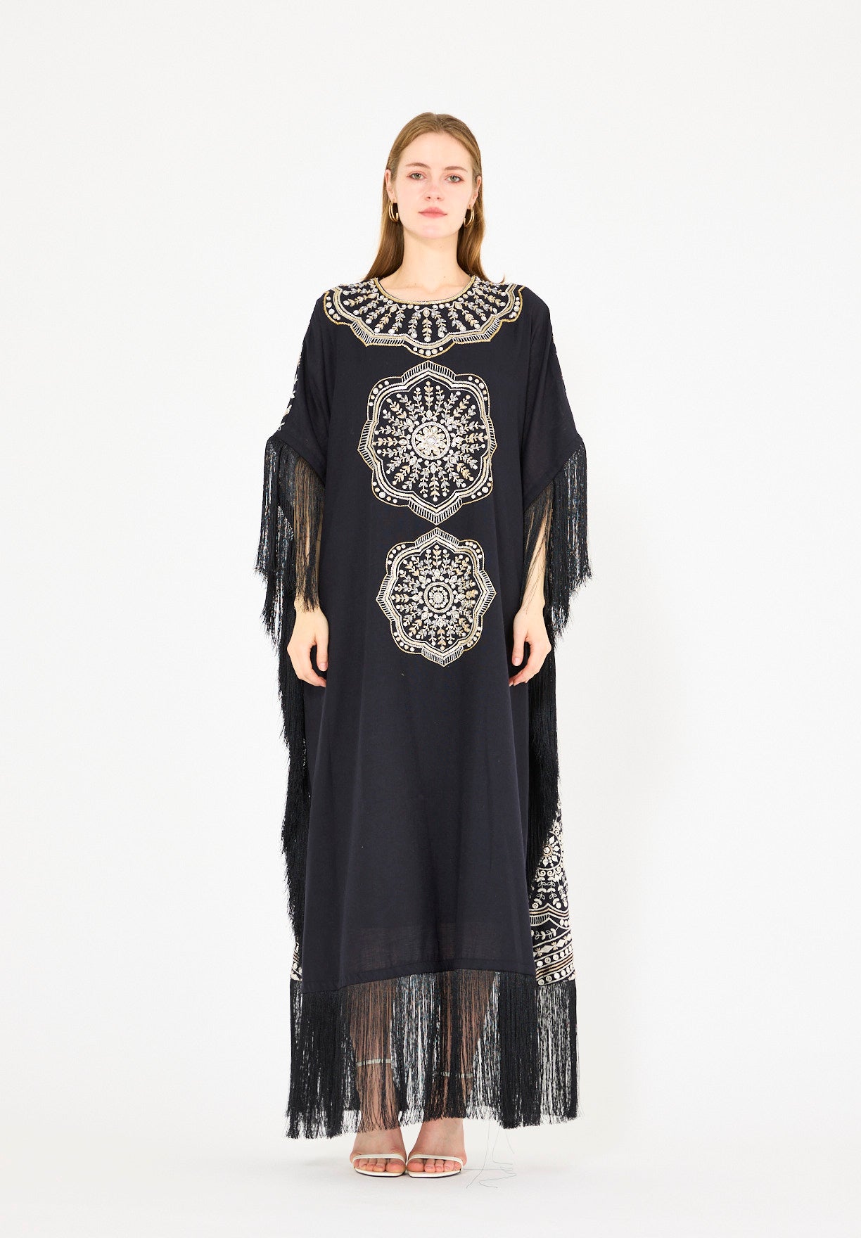 Fringe Accent Embroidered Kaftan