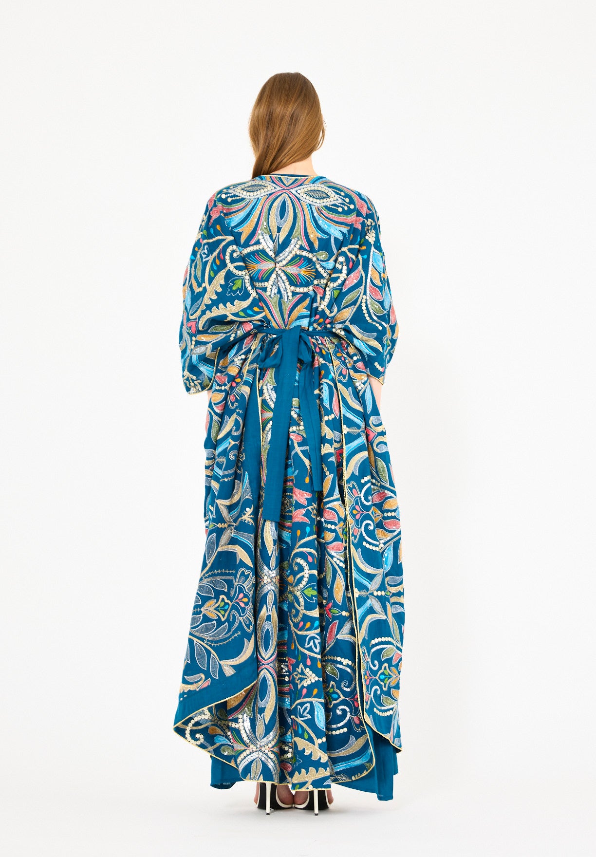 Abstract Multicolor Embroidered Bisht & Dress Set