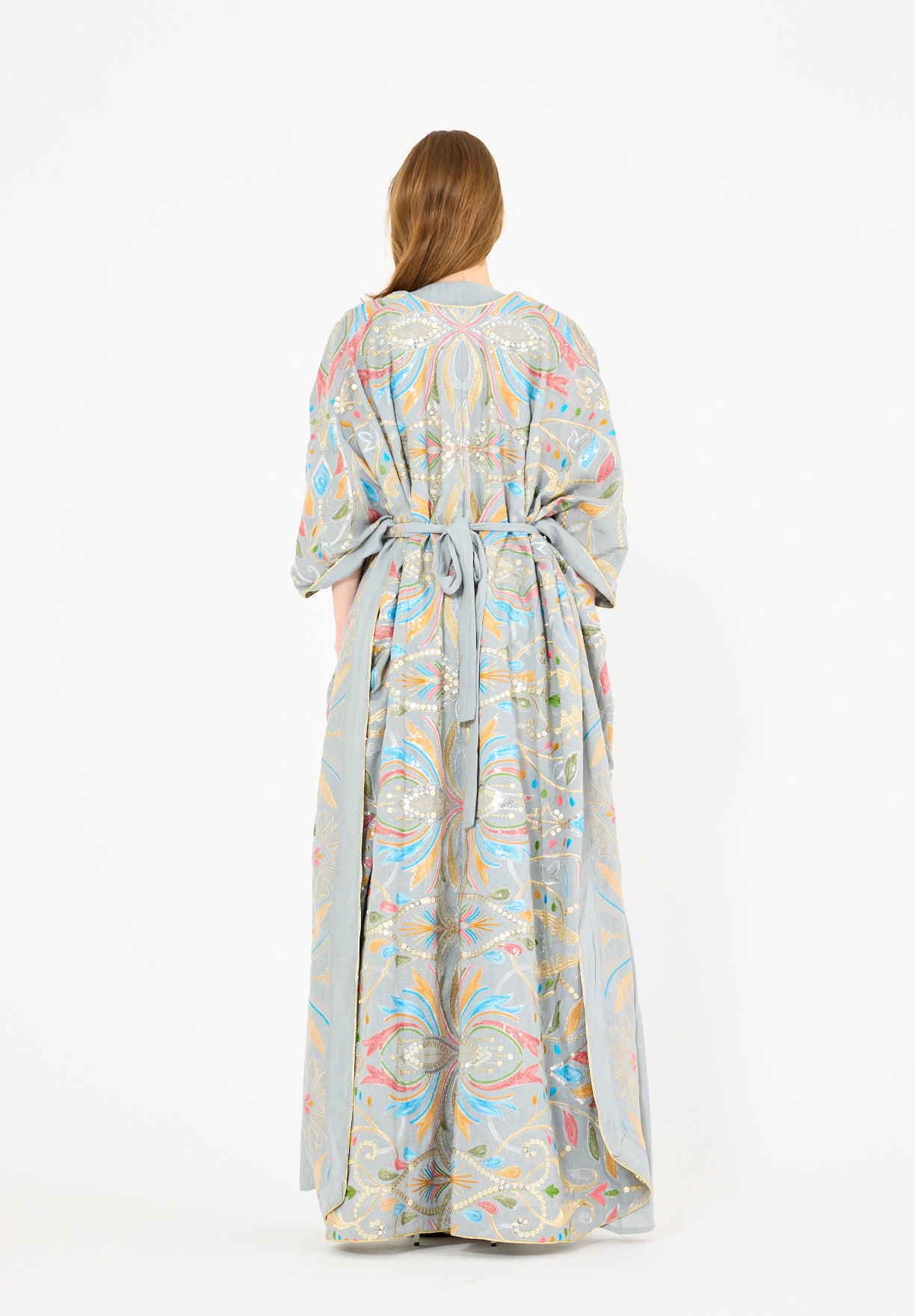 Abstract Multicolor Embroidered Bisht & Dress Set