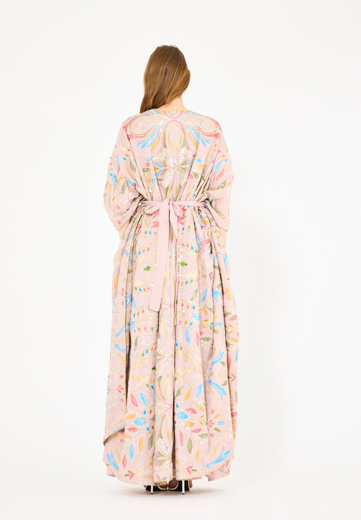 Abstract Multicolor Embroidered Bisht & Dress Set