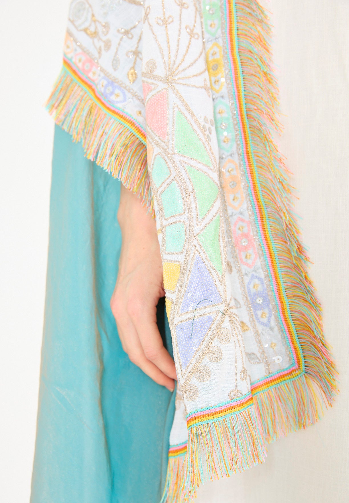 Fringe Accent Embroidered Bisht & Dress Set