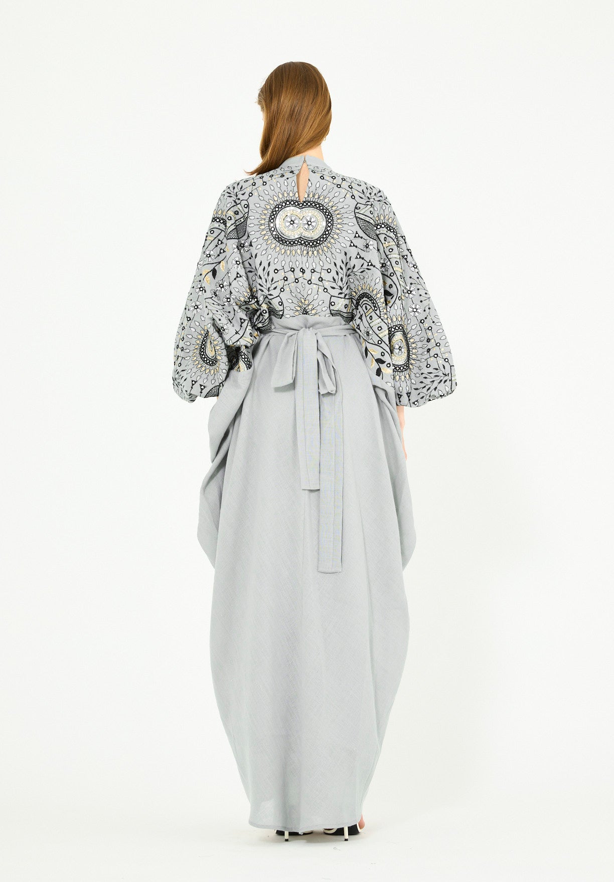 Mandarin Collar Embroidered Draped Jalabiya