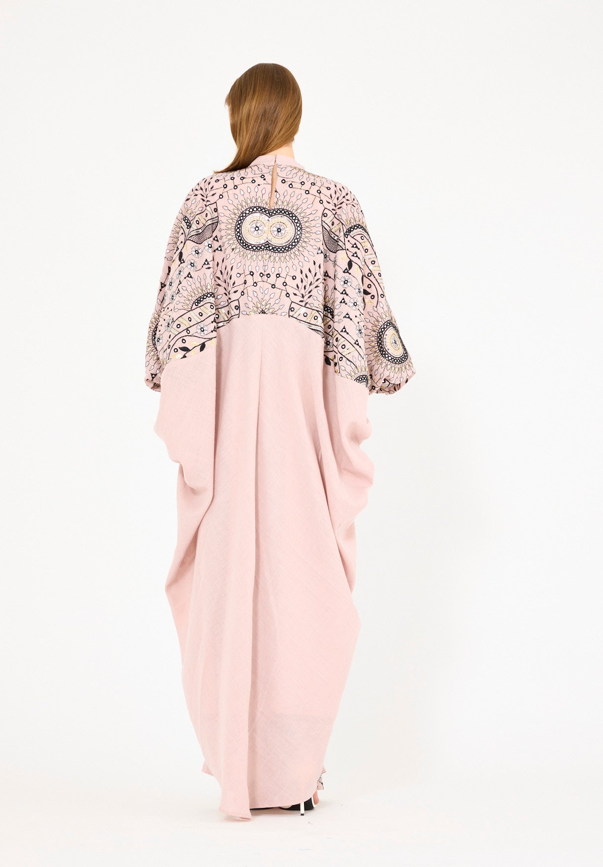 Mandarin Collar Embroidered Draped Jalabiya