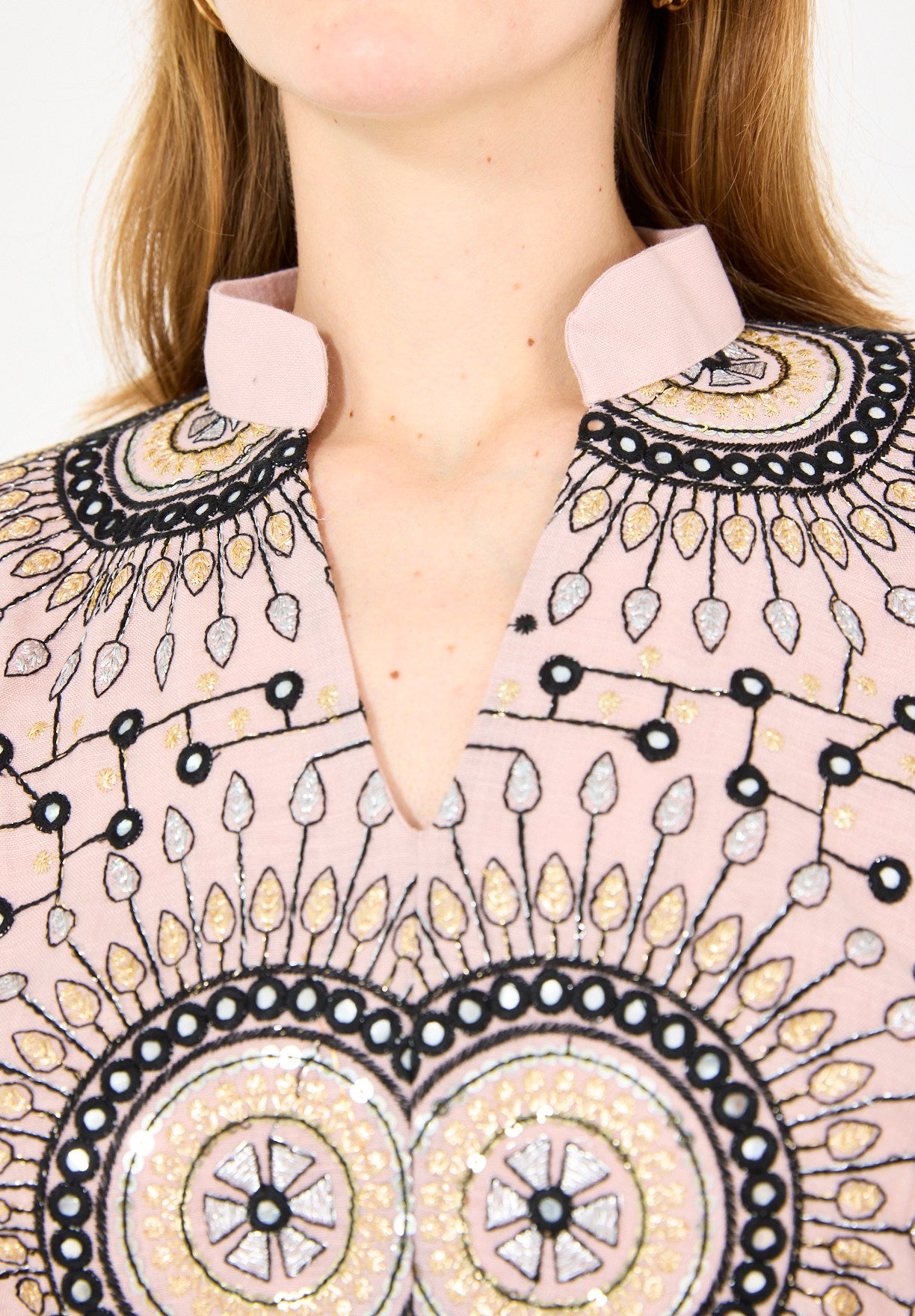 Mandarin Collar Embroidered Draped Jalabiya