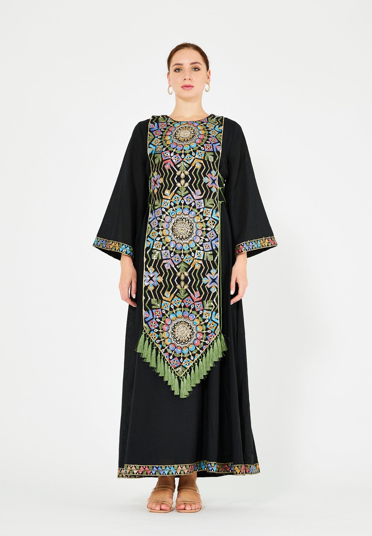 Tassle Accent Sequin Mandala Embellished Jalabiya
