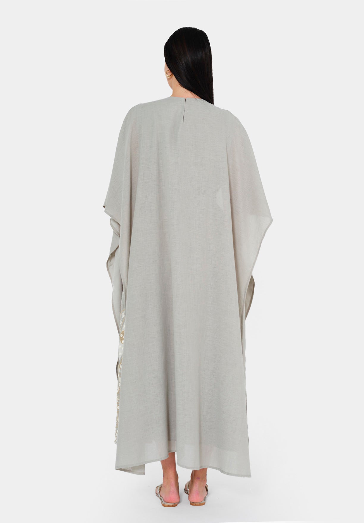 Embellished Grey Jalabiya with Flowing Cape