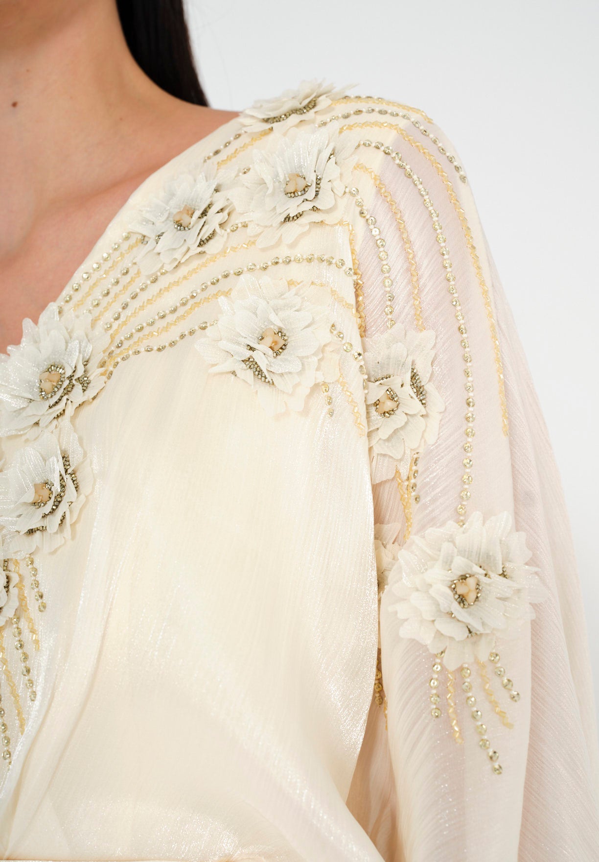 Graceful Pearl-Embroidered Evening Gown