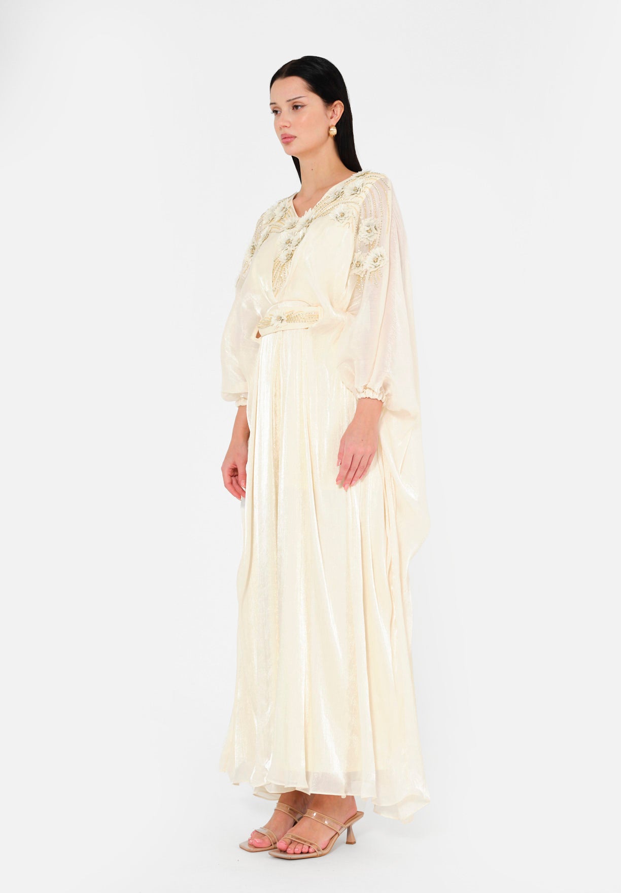 Graceful Pearl-Embroidered Evening Gown