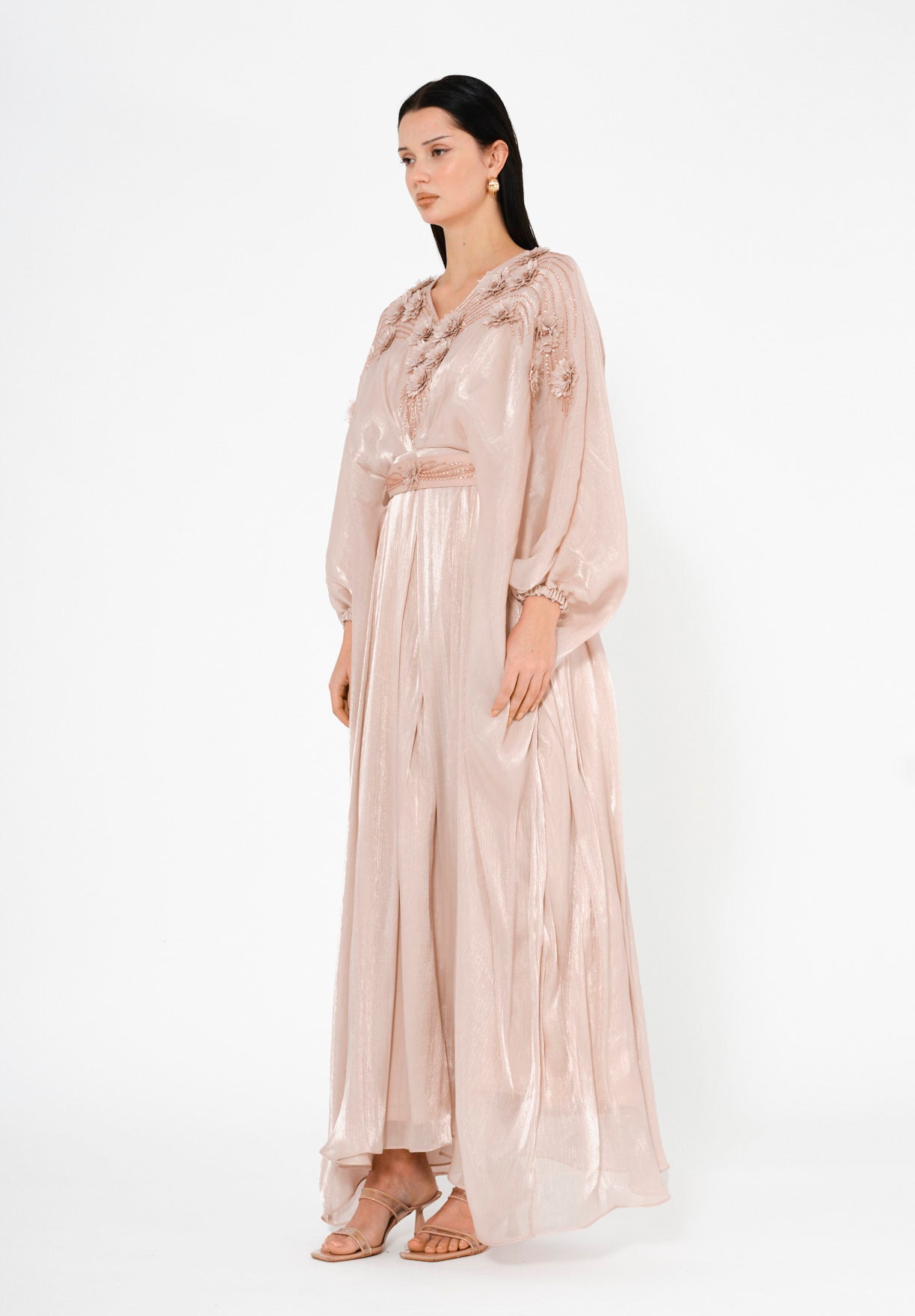 Graceful Pearl-Embroidered Evening Gown