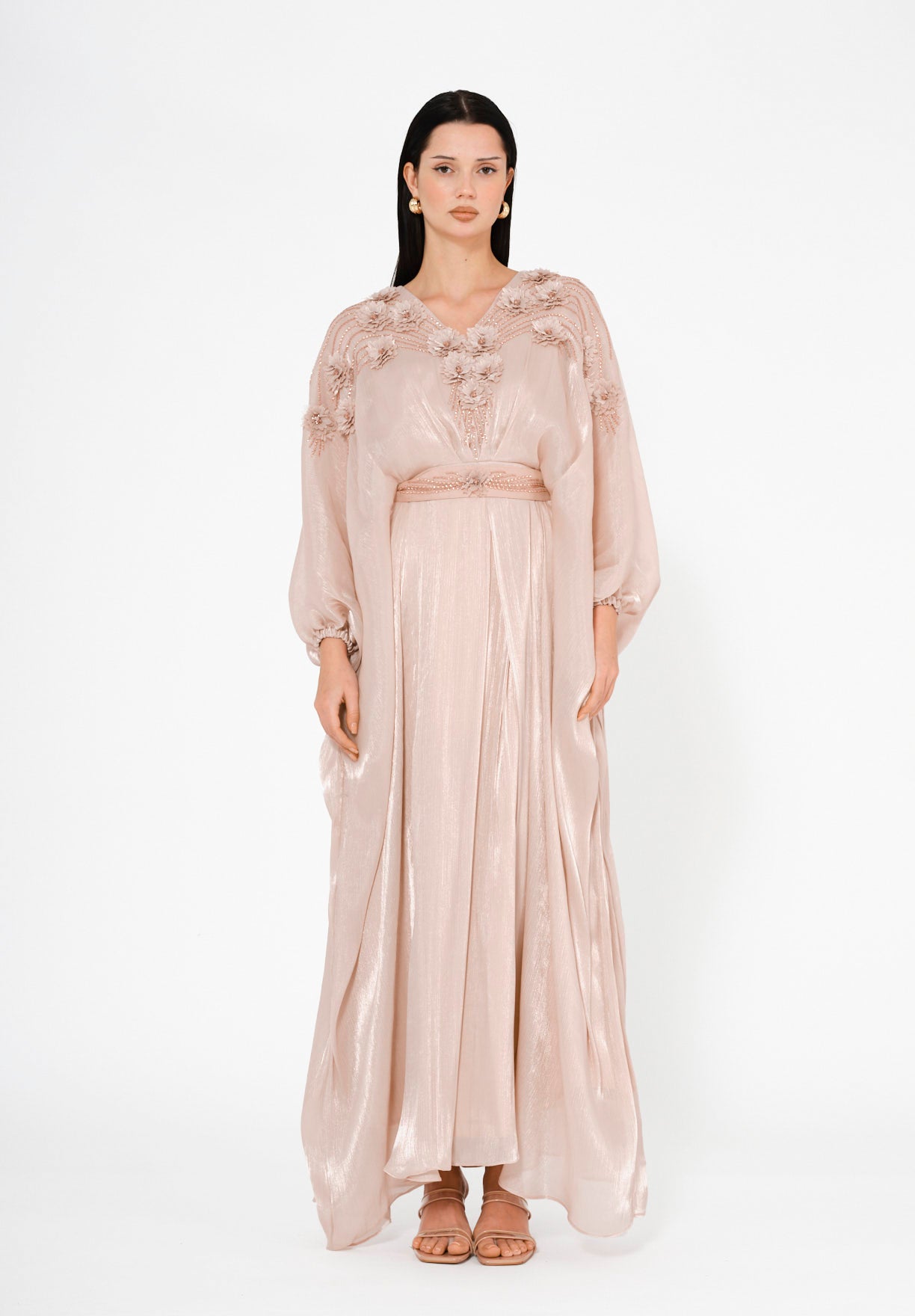 Graceful Pearl-Embroidered Evening Gown
