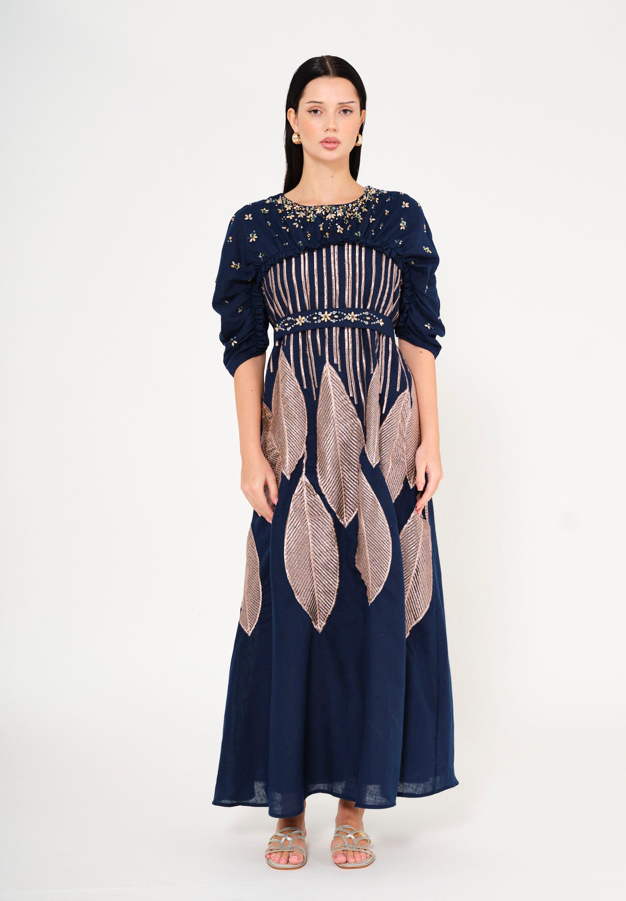 Regal Leaf Embellished Ruched Jalabiya