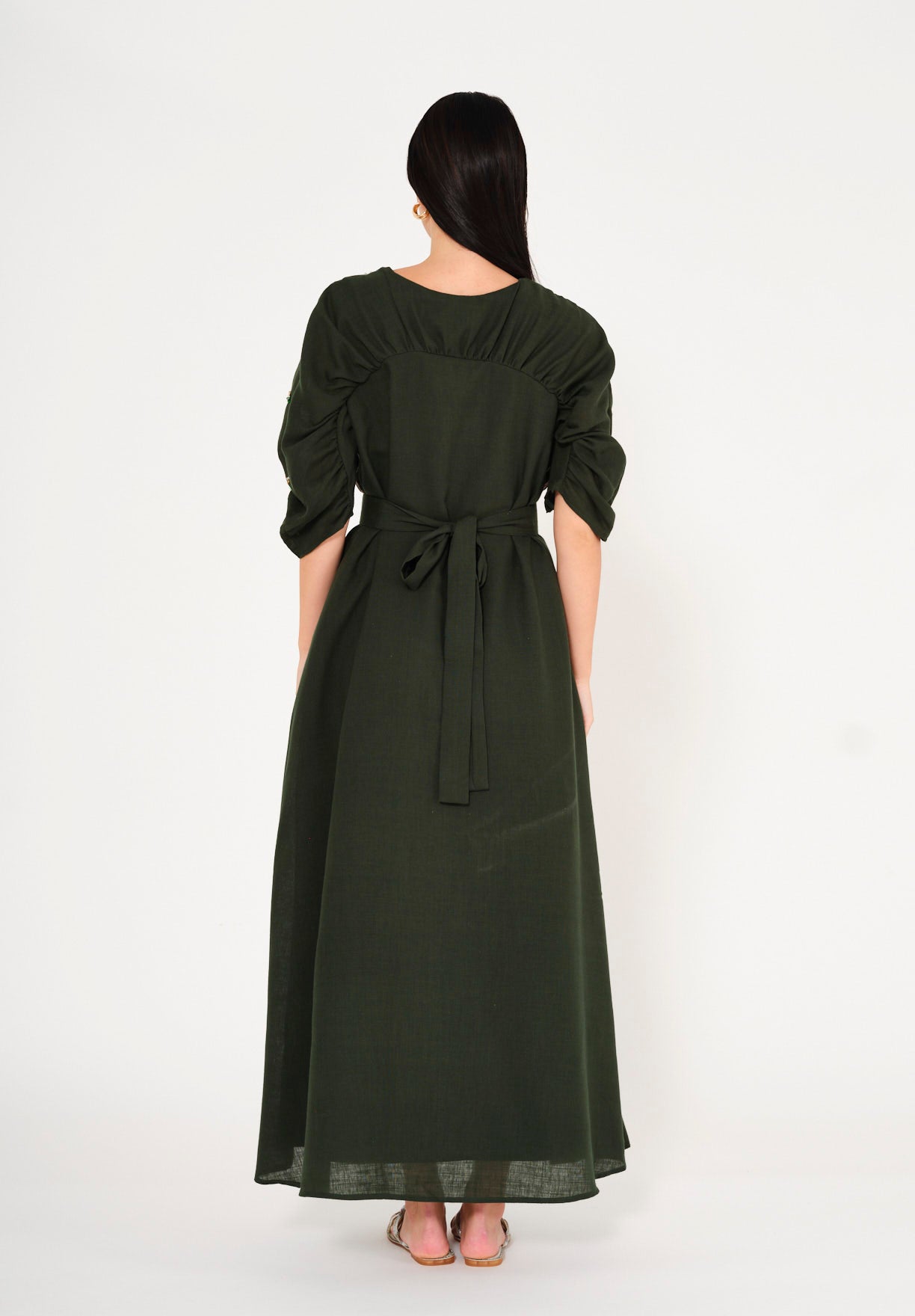 Regal Leaf Embellished Ruched Jalabiya