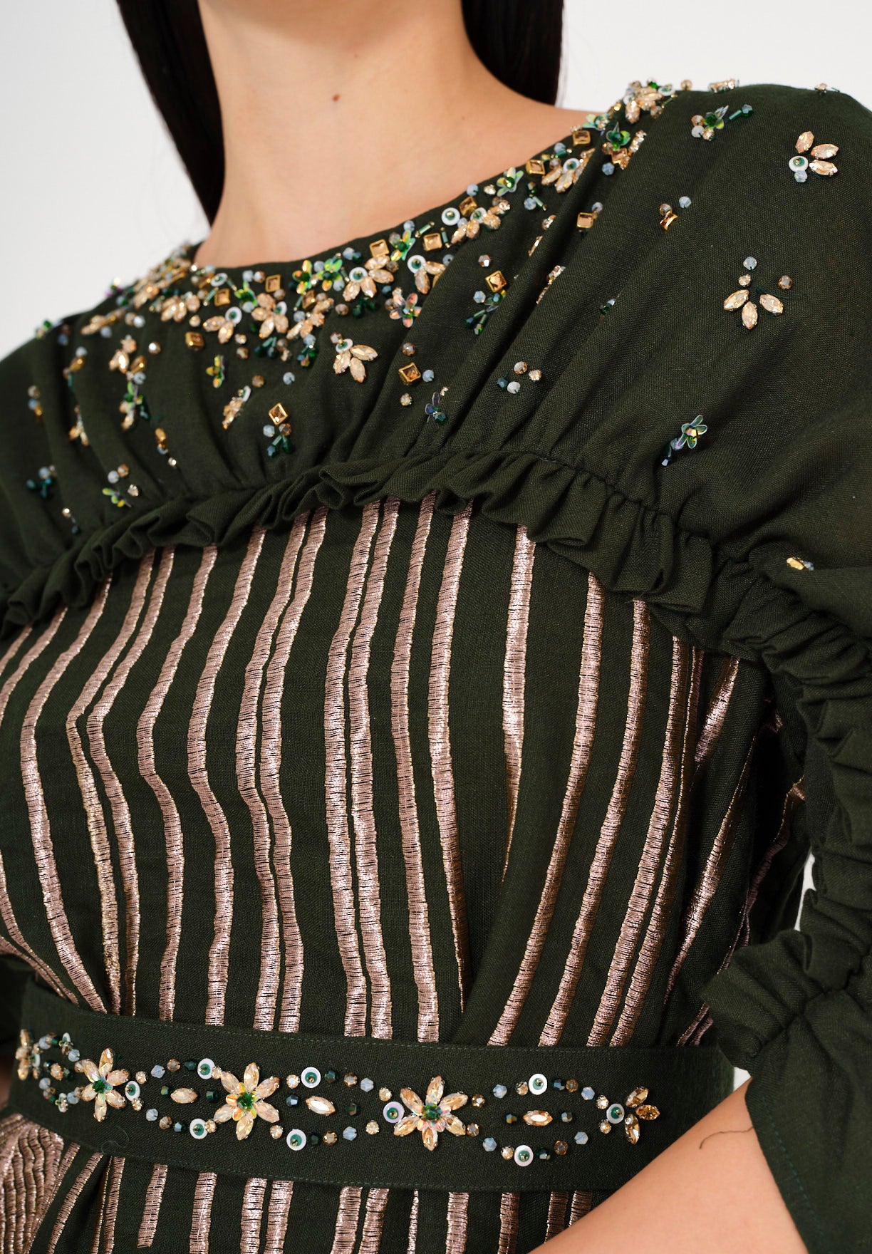 Regal Leaf Embellished Ruched Jalabiya