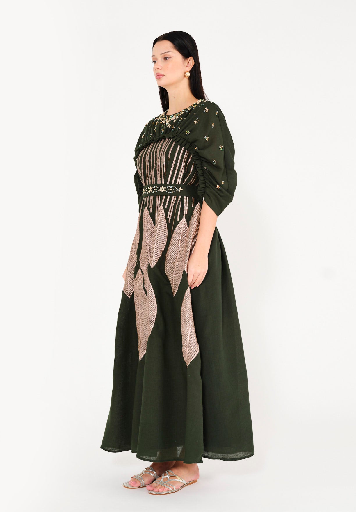 Regal Leaf Embellished Ruched Jalabiya