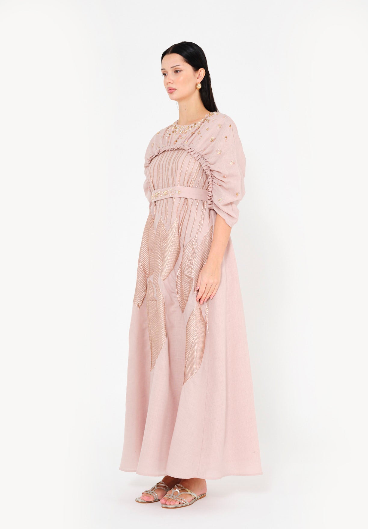 Regal Leaf Embellished Ruched Jalabiya