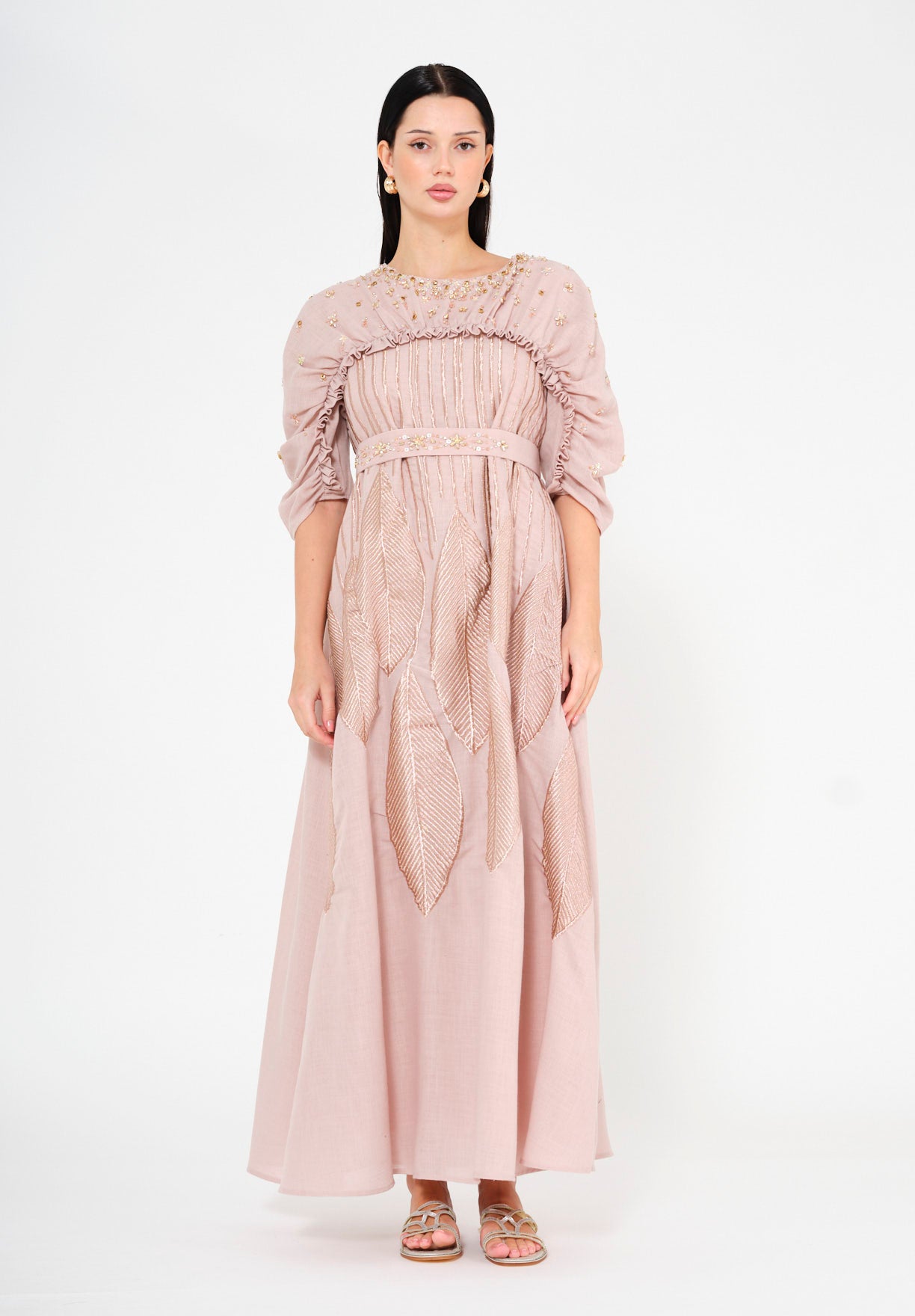 Regal Leaf Embellished Ruched Jalabiya
