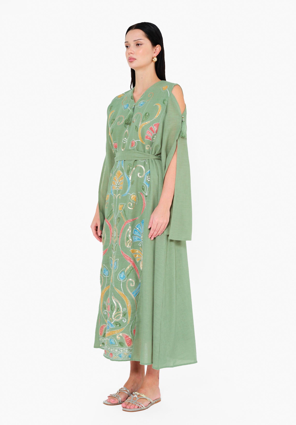 Enchanted Bloom Embroidered Cape Jalabiya
