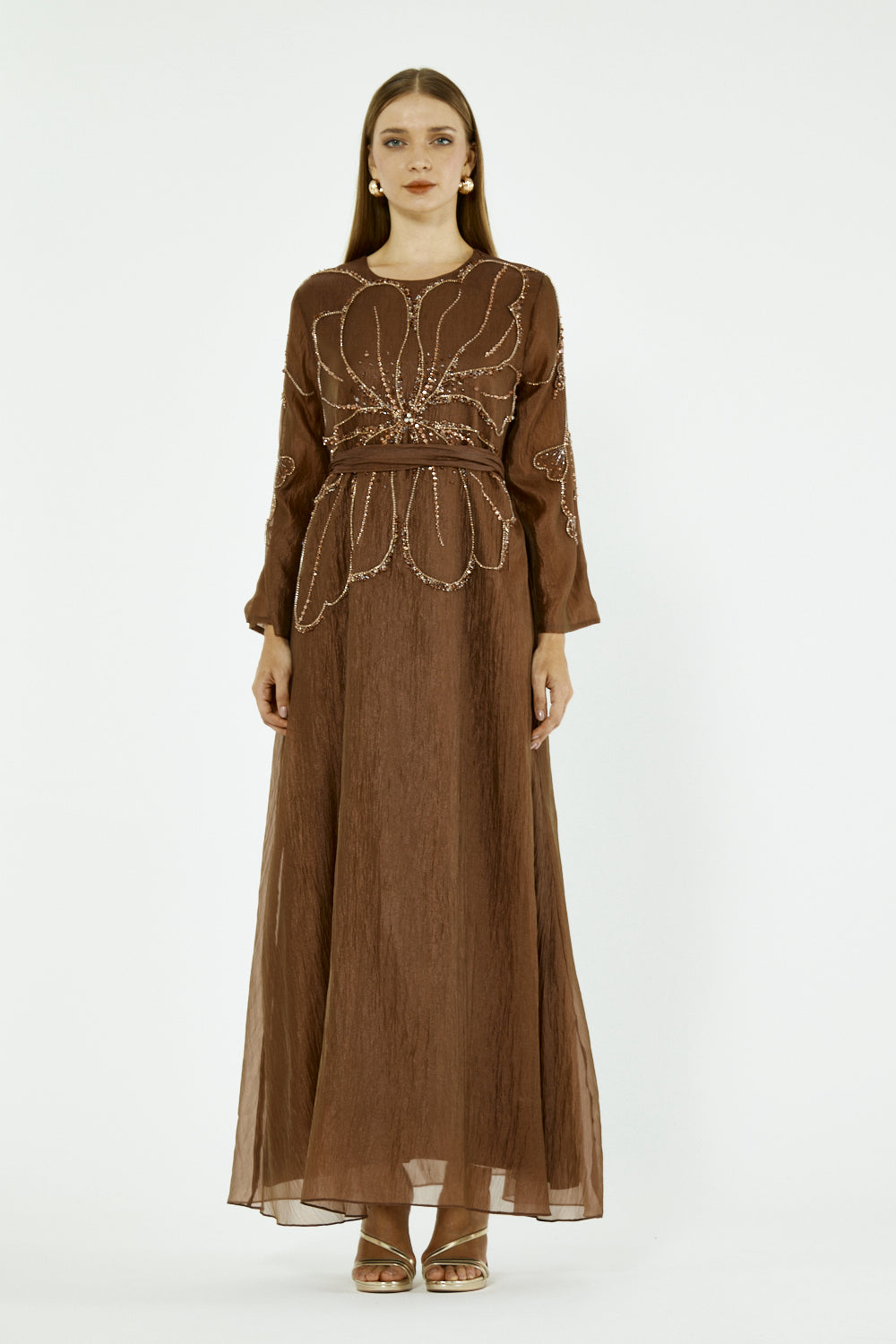 Abstract Pattern Embellished Flare Gown