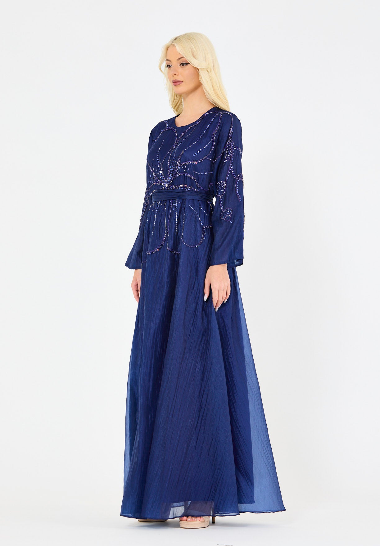 Abstract Pattern Embellished Flare Gown