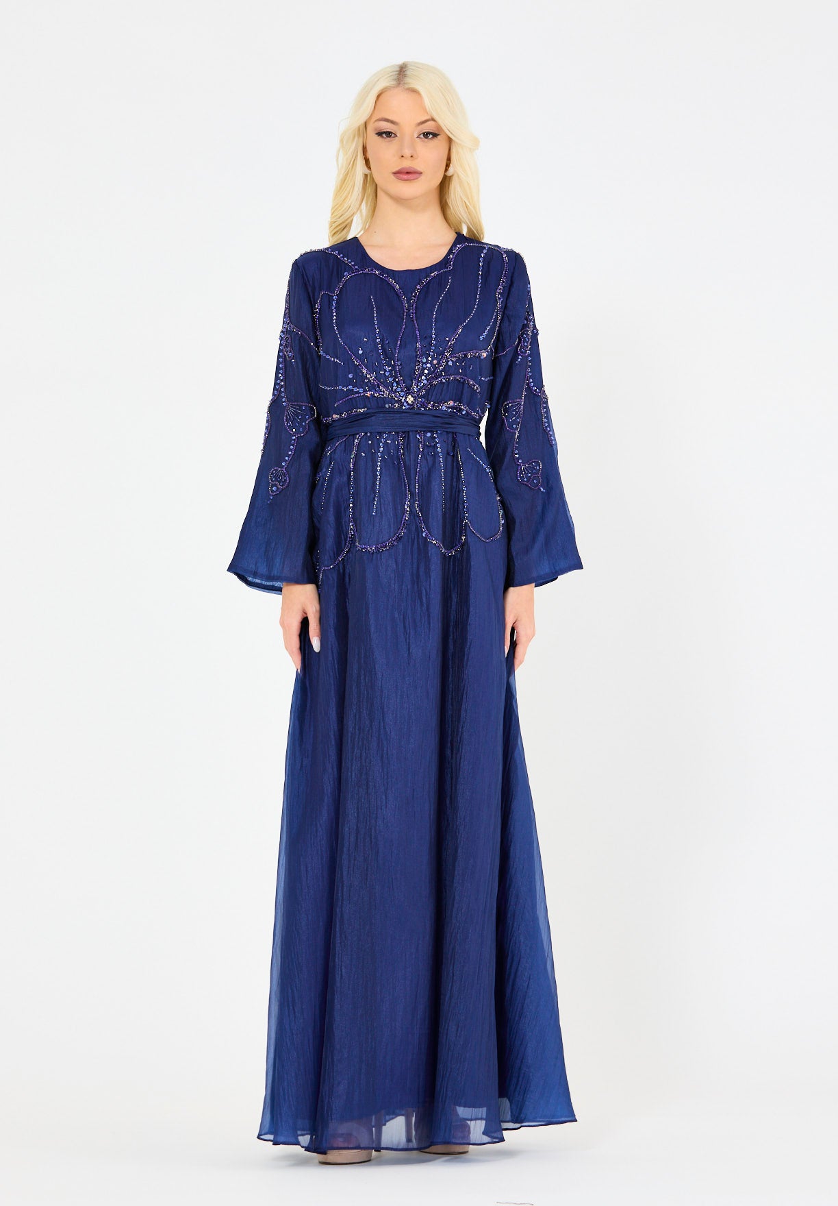 Abstract Pattern Embellished Flare Gown