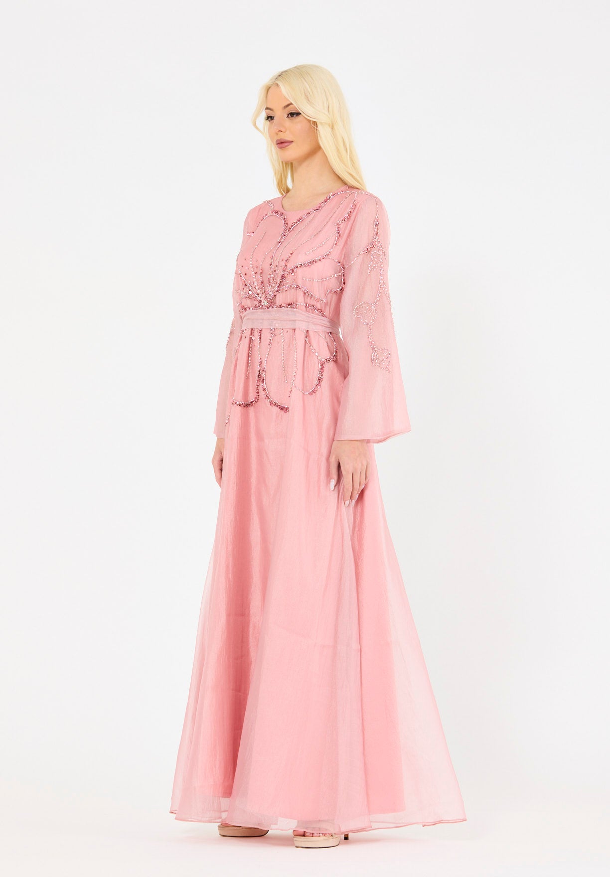 Abstract Pattern Embellished Flare Gown