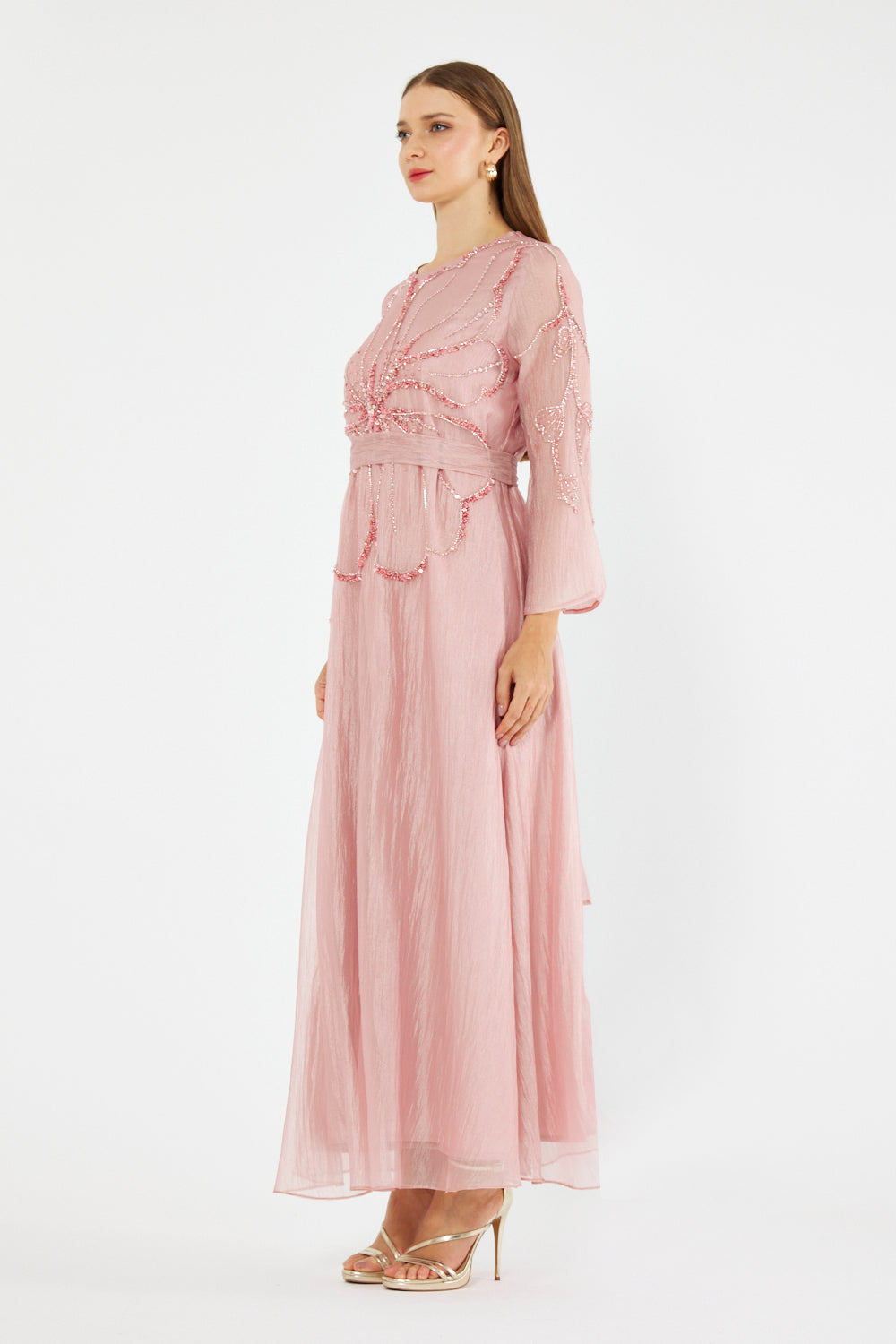 Abstract Pattern Embellished Flare Gown