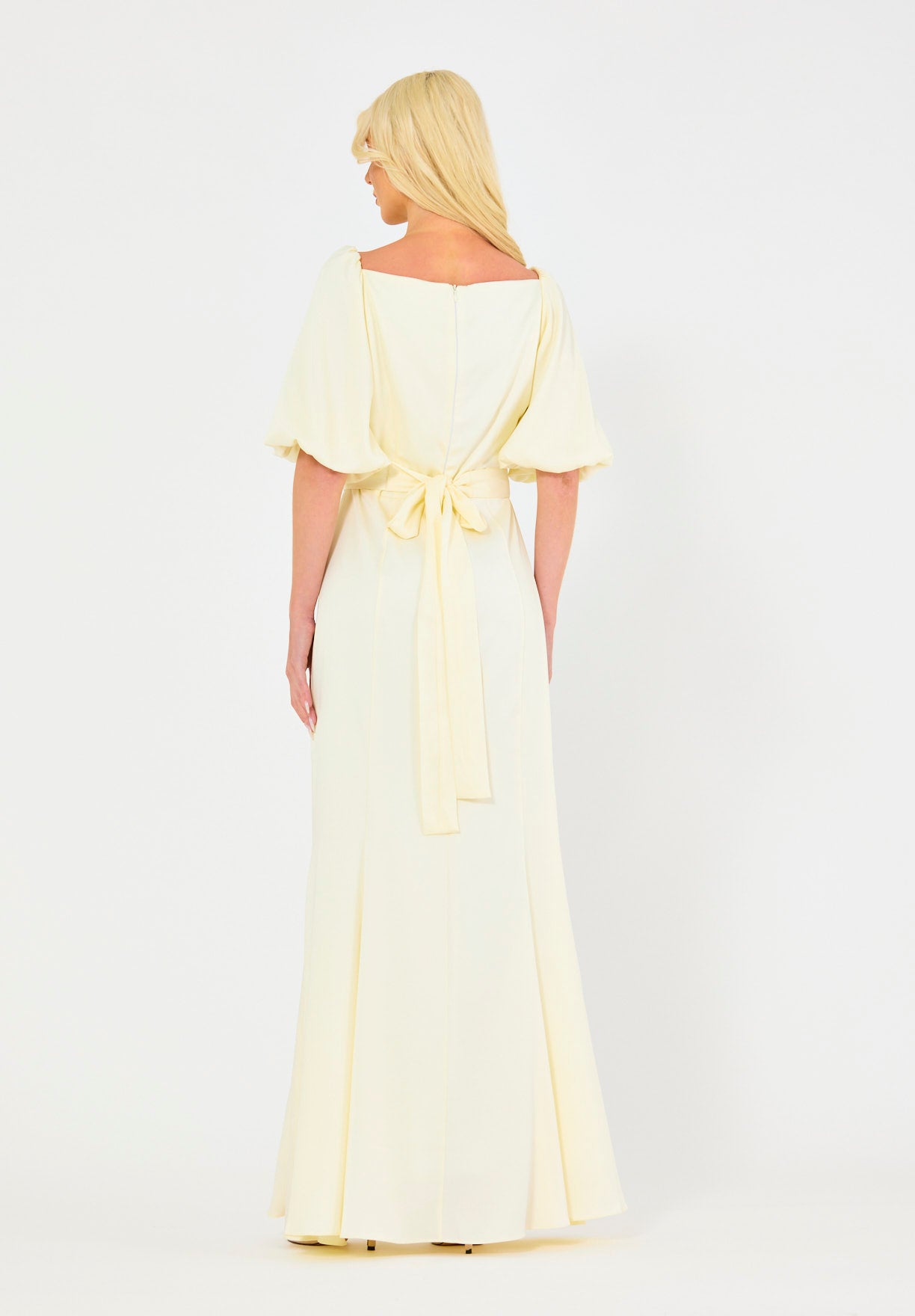 Ivory Embellished Puff Sleeves Gown