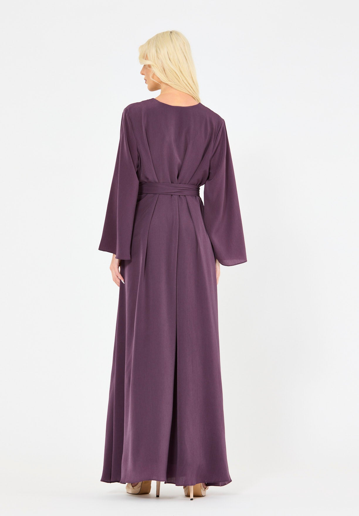 Abstract Floral Embellished Belted Gown