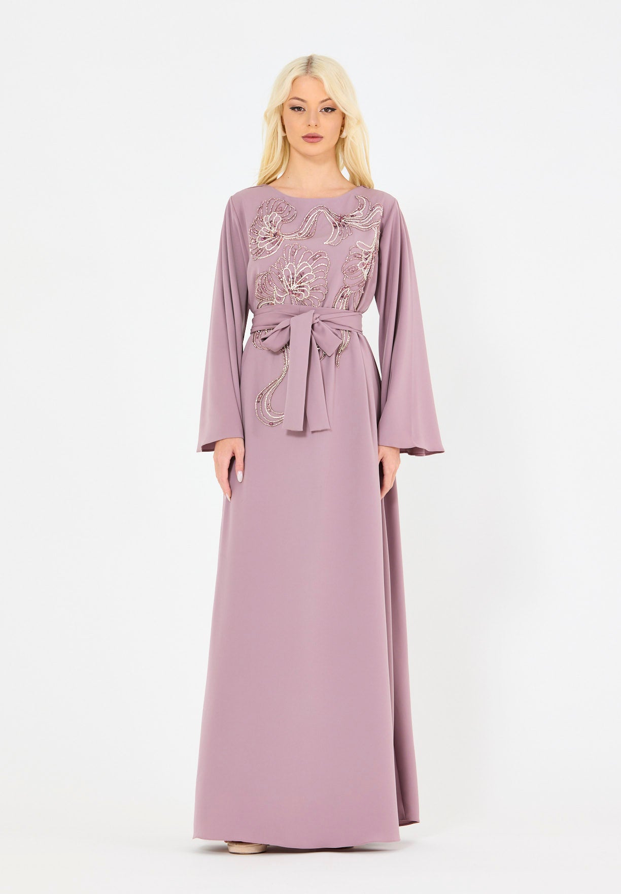 Sequin & Bead Embellished Floral Pattern Gown