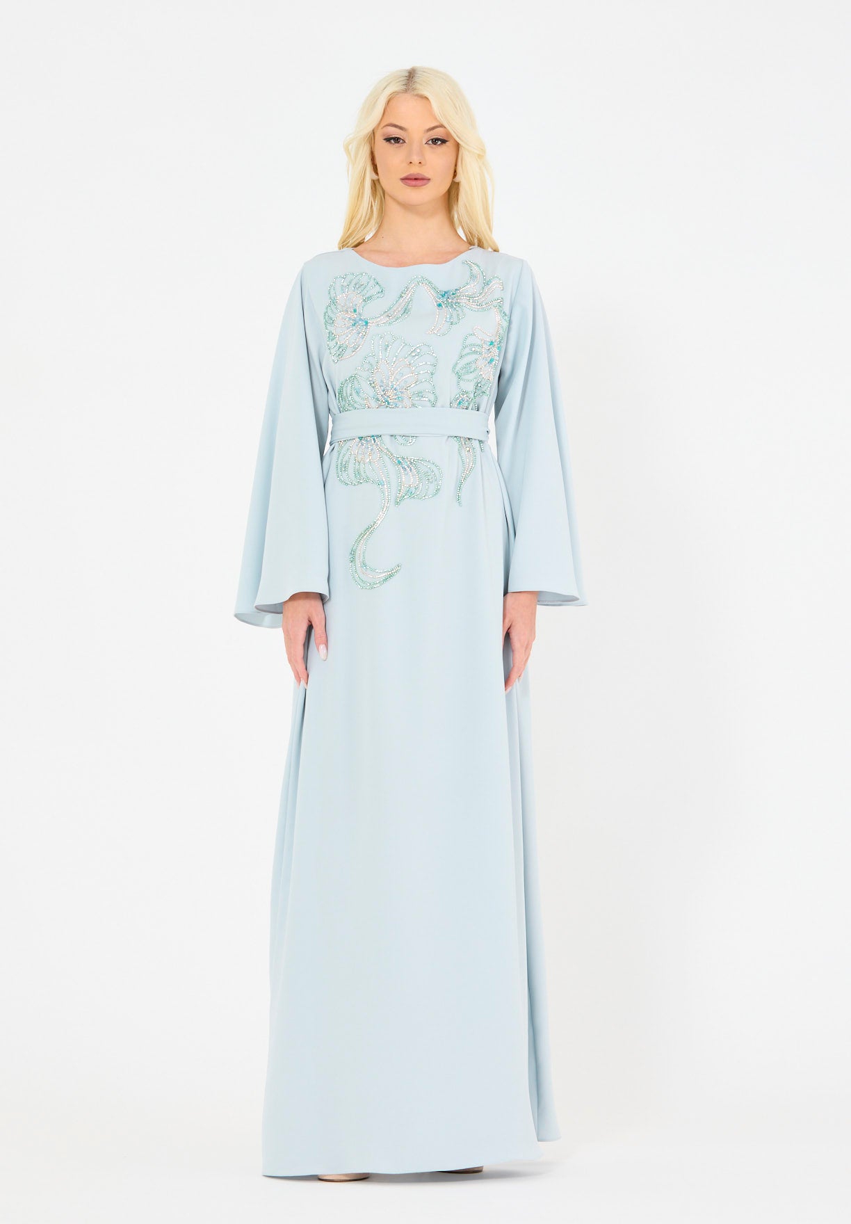Sequin & Bead Embellished Floral Pattern Gown