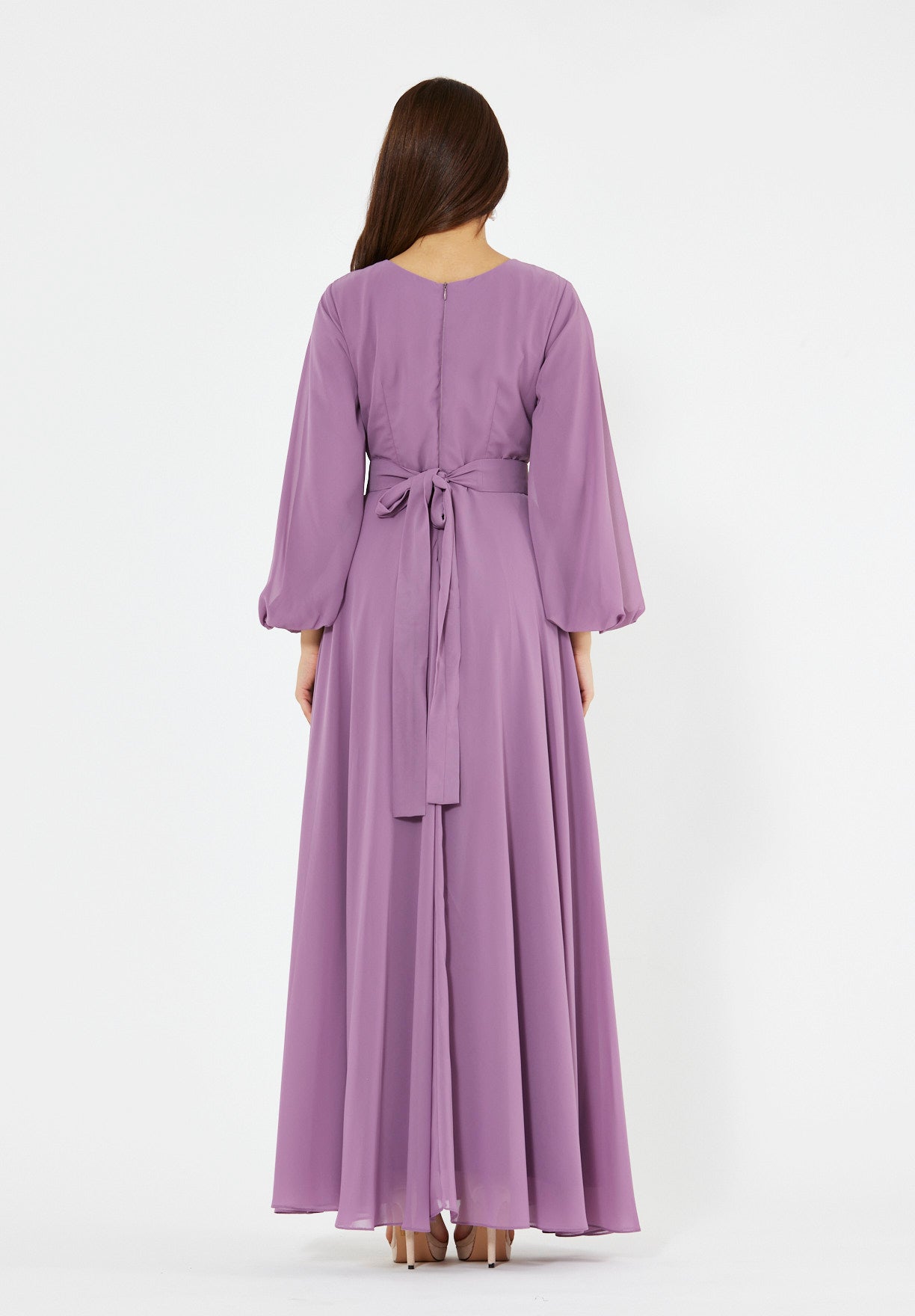 Floral Vines Embroidered Chiffon Gown