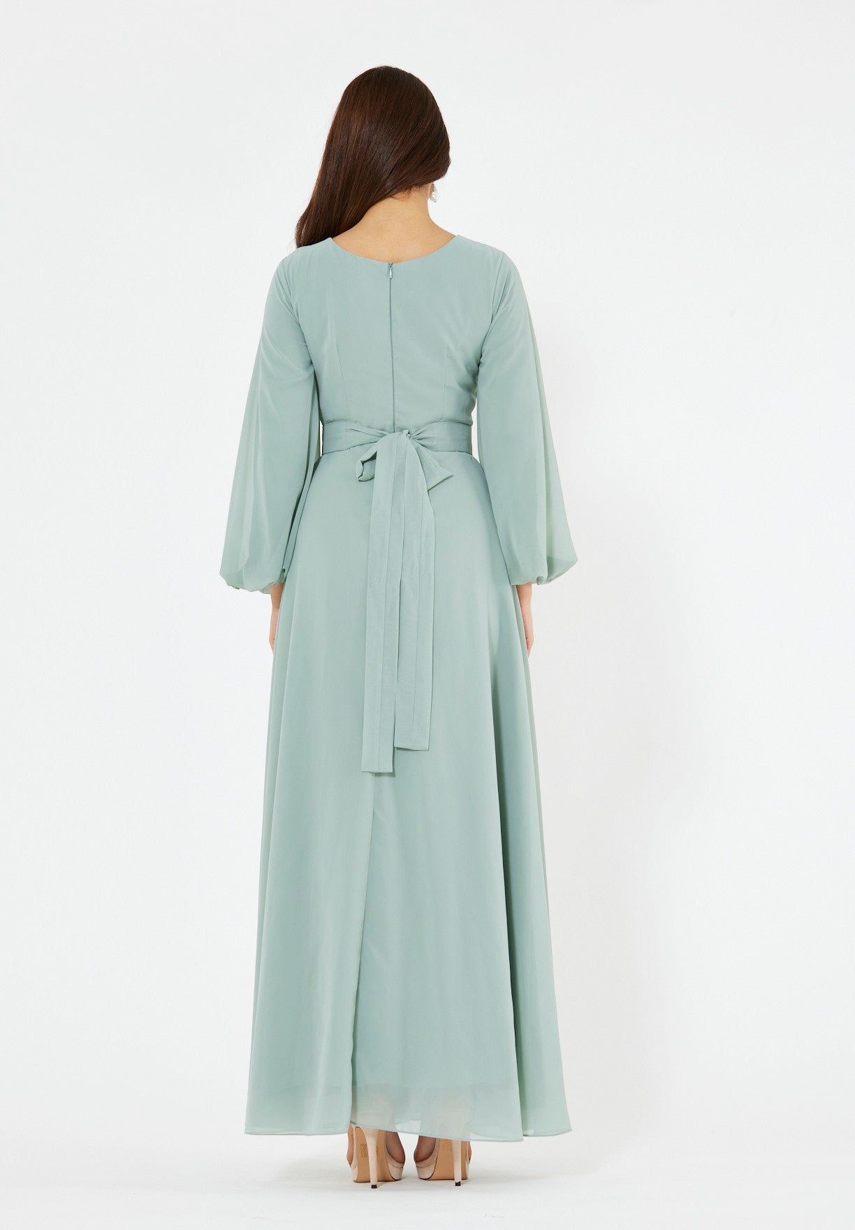 Floral Vines Embroidered Chiffon Gown