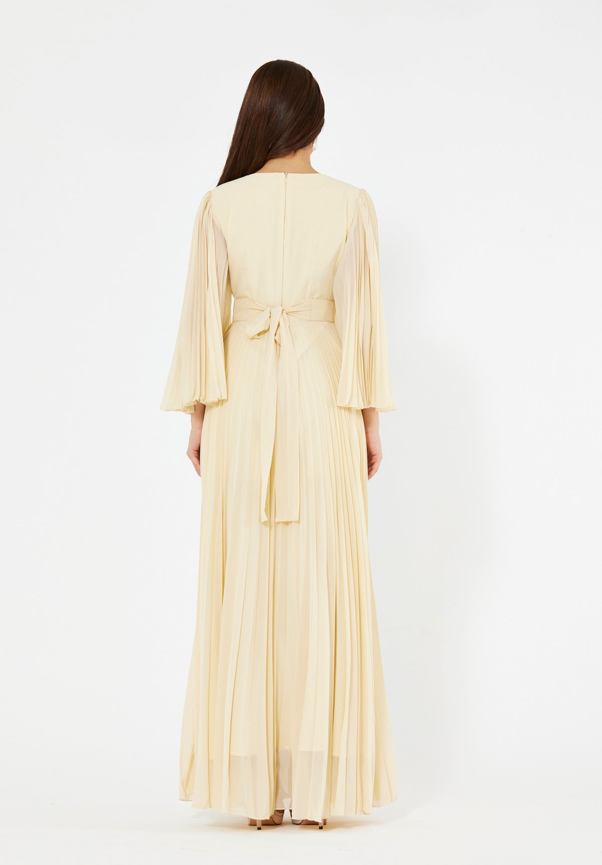 Embellished Pleated Chiffon Gown