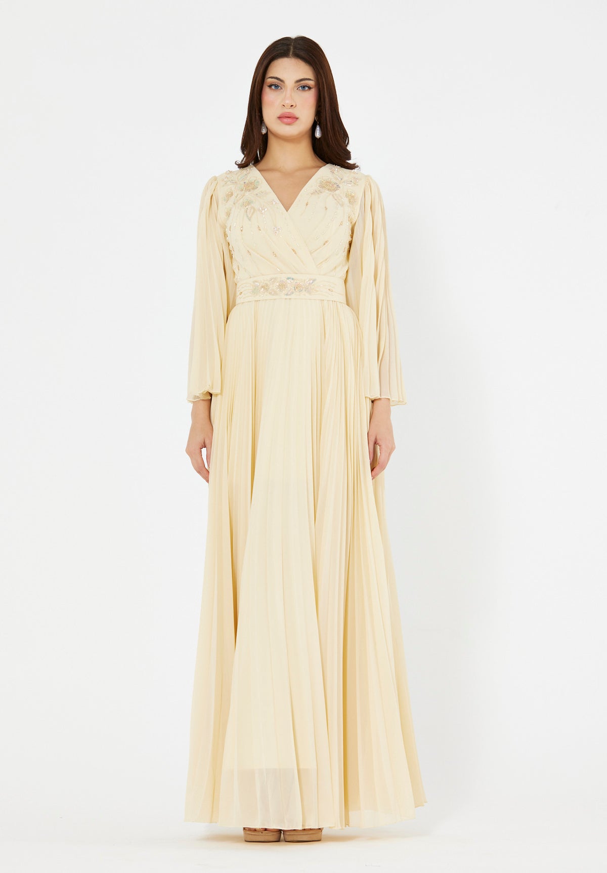 Embellished Pleated Chiffon Gown