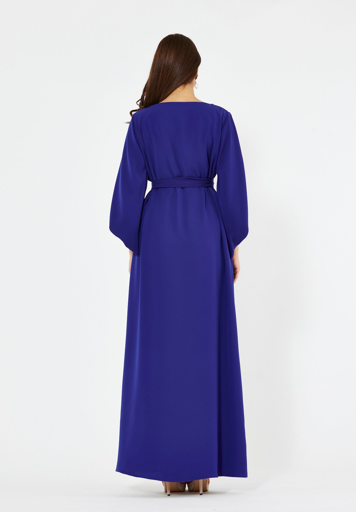 Winged Cape Gown with Sequin Embroidery
