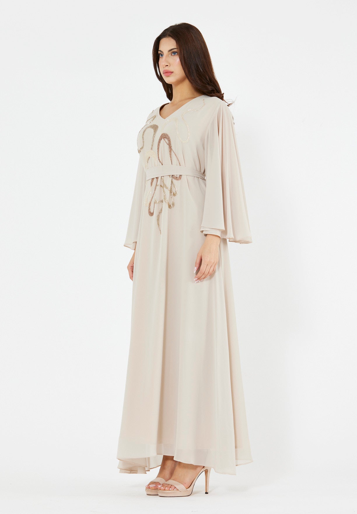 Abstract Swirls Metallic Embroidered Dress