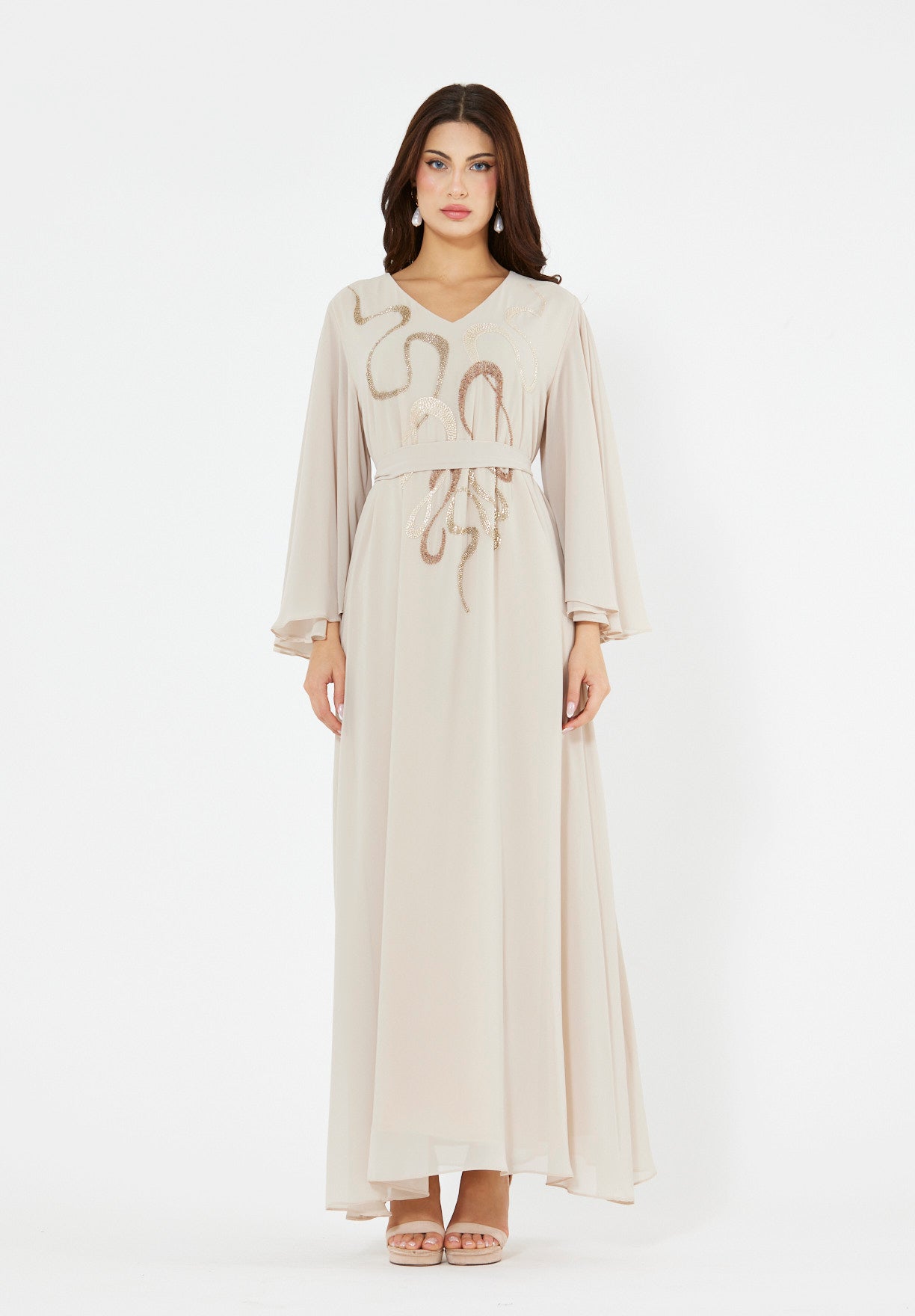 Abstract Swirls Metallic Embroidered Dress