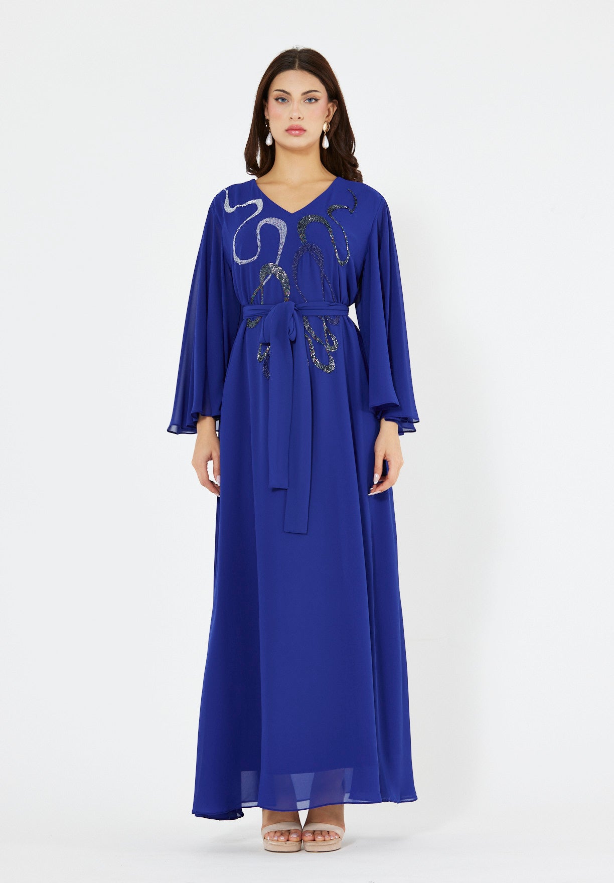 Abstract Swirls Metallic Embroidered Dress