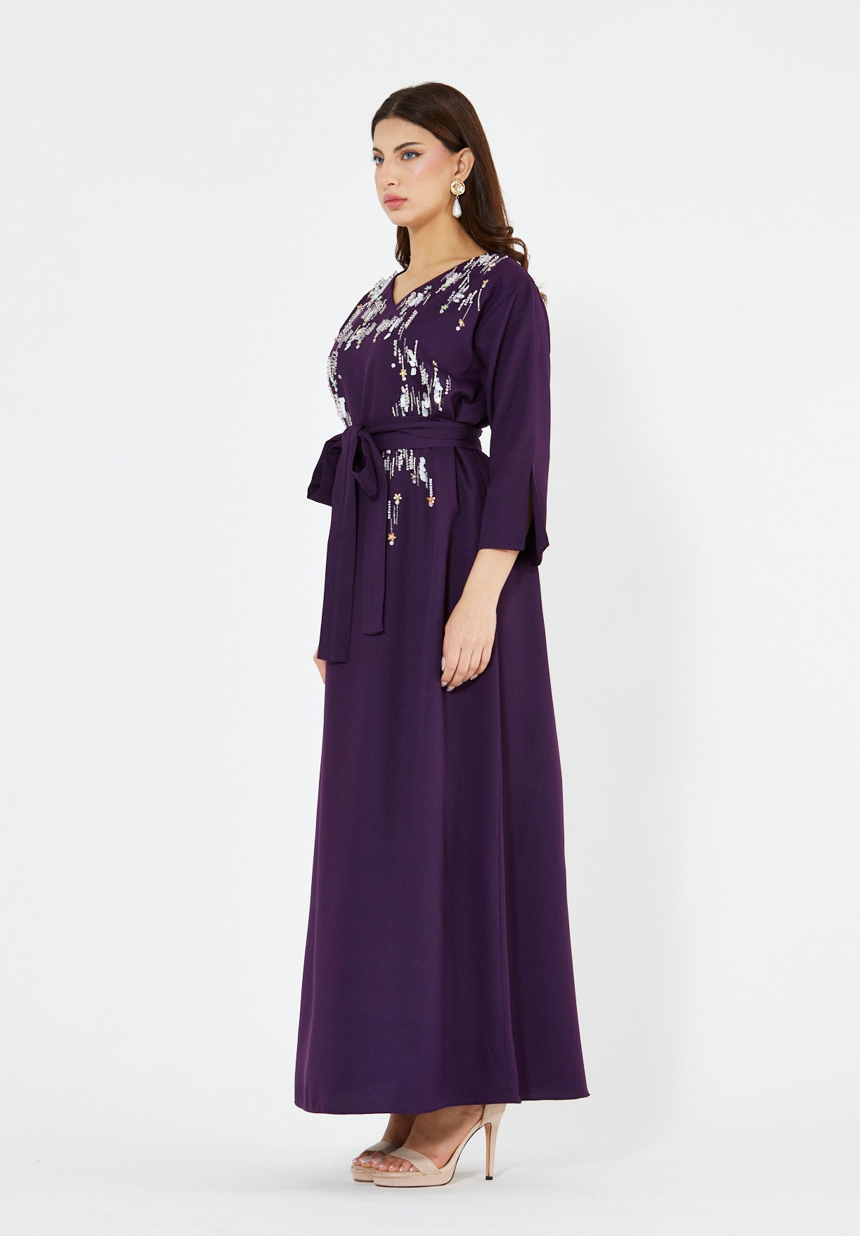 Sequin Rainfall Embellished Belted Gown