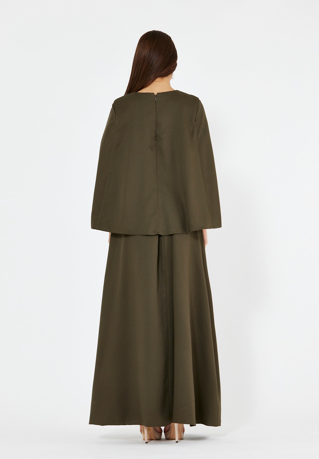 Radiant Yoke Embellished Cape Sleeves Gown