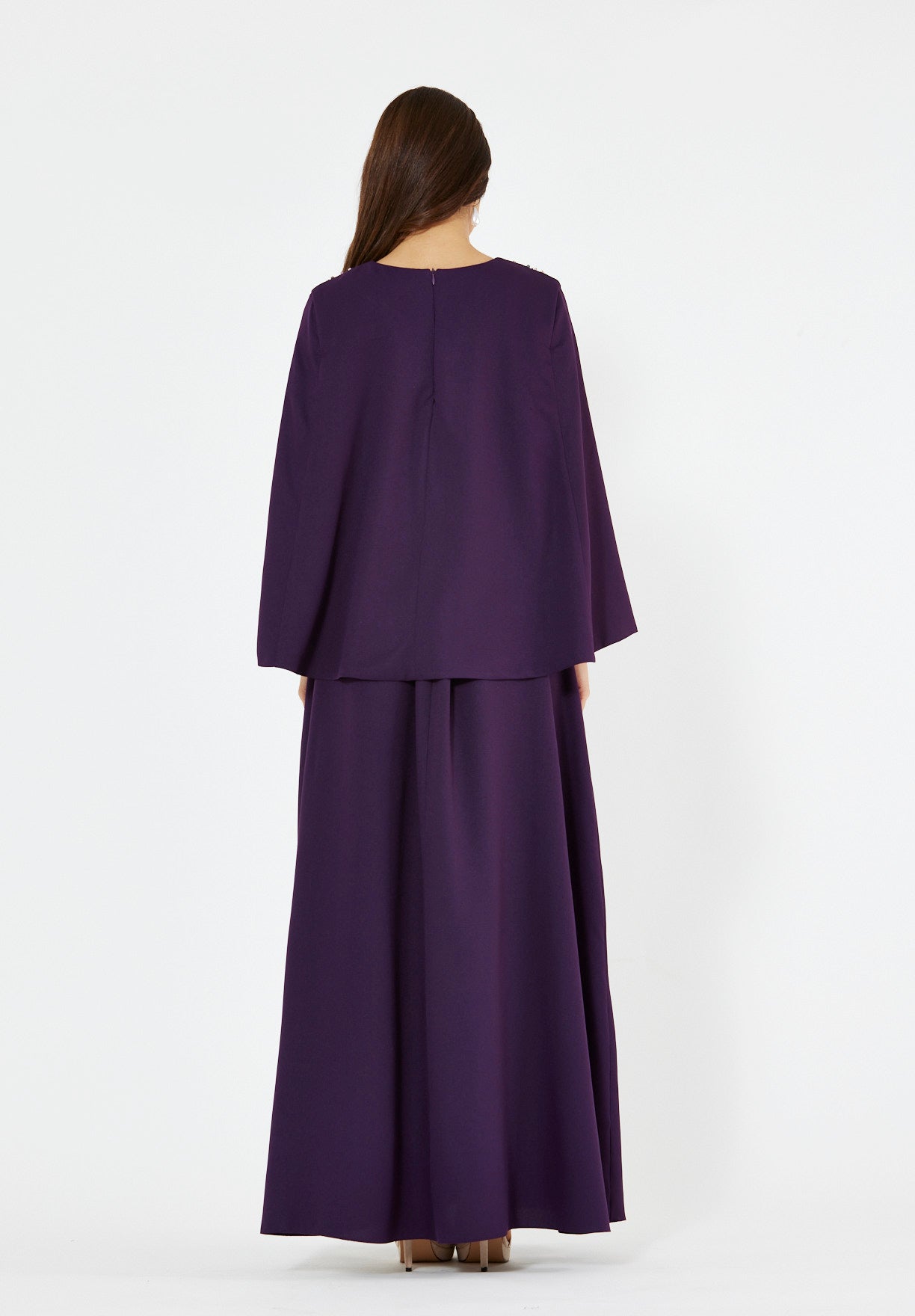 Radiant Yoke Embellished Cape Sleeves Gown