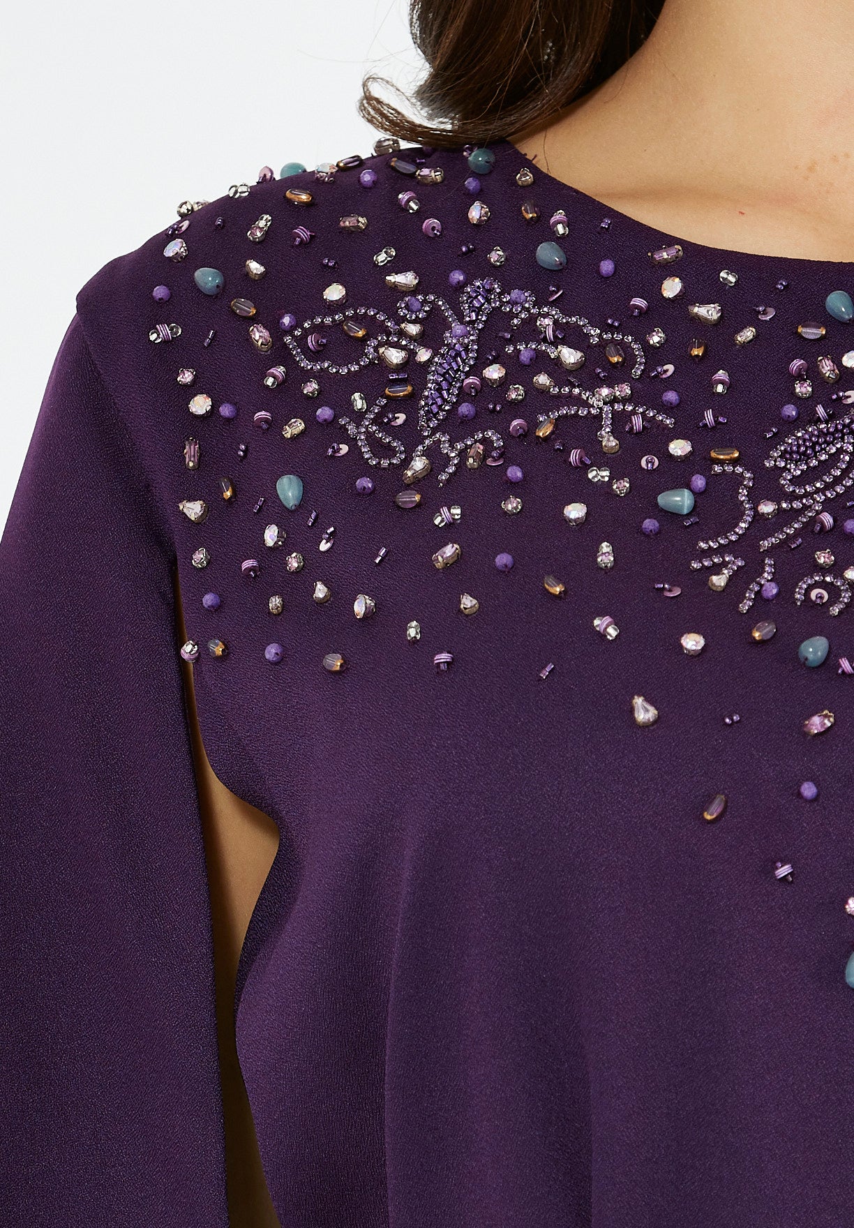 Radiant Yoke Embellished Cape Sleeves Gown