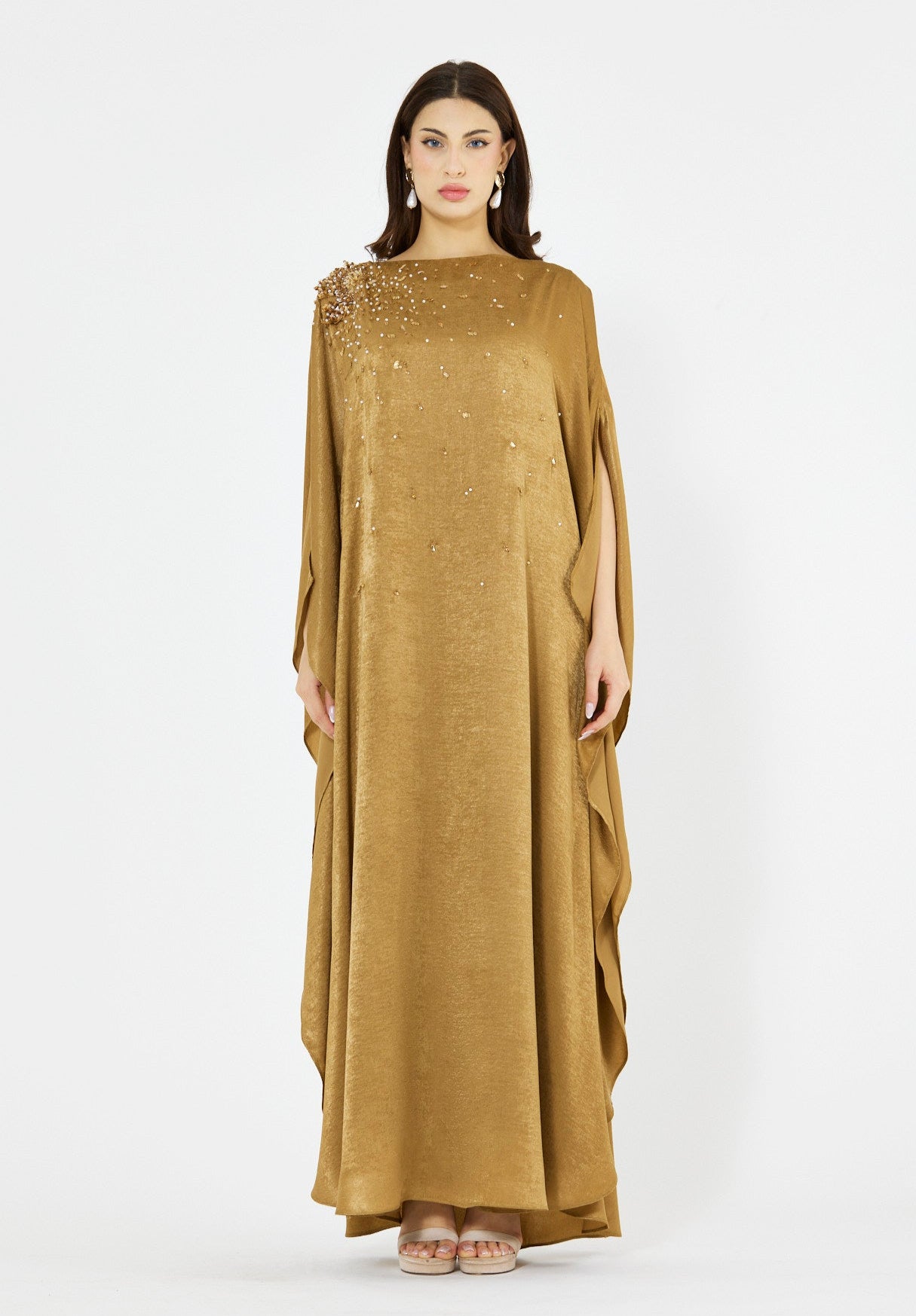 Sculpted Shoulder Bloom Embellished Dress