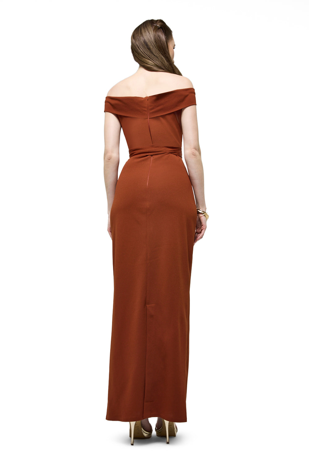 Off-Shoulder Embellished Waist Tie Maxi Dress