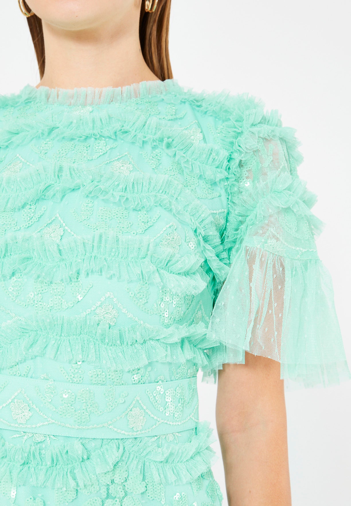 Regal Embelllished Gown With Tiered Ruffle Tulle Detail